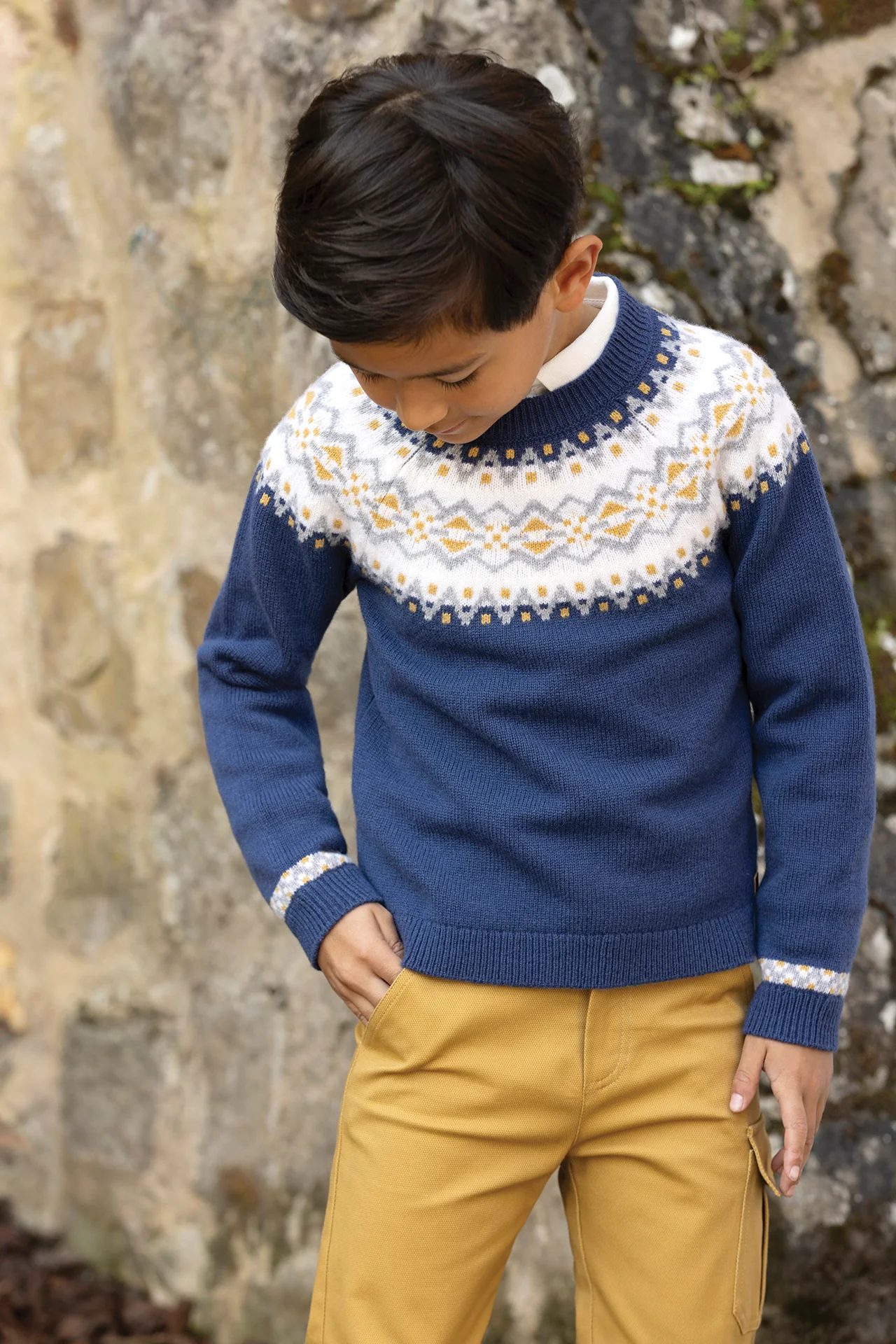 Pull - Indigo laine maille jacquard - Image 2