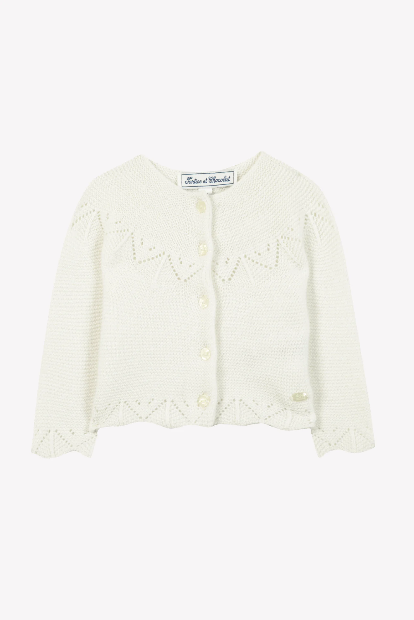 Cardigan - Ecru laine maille ajourée