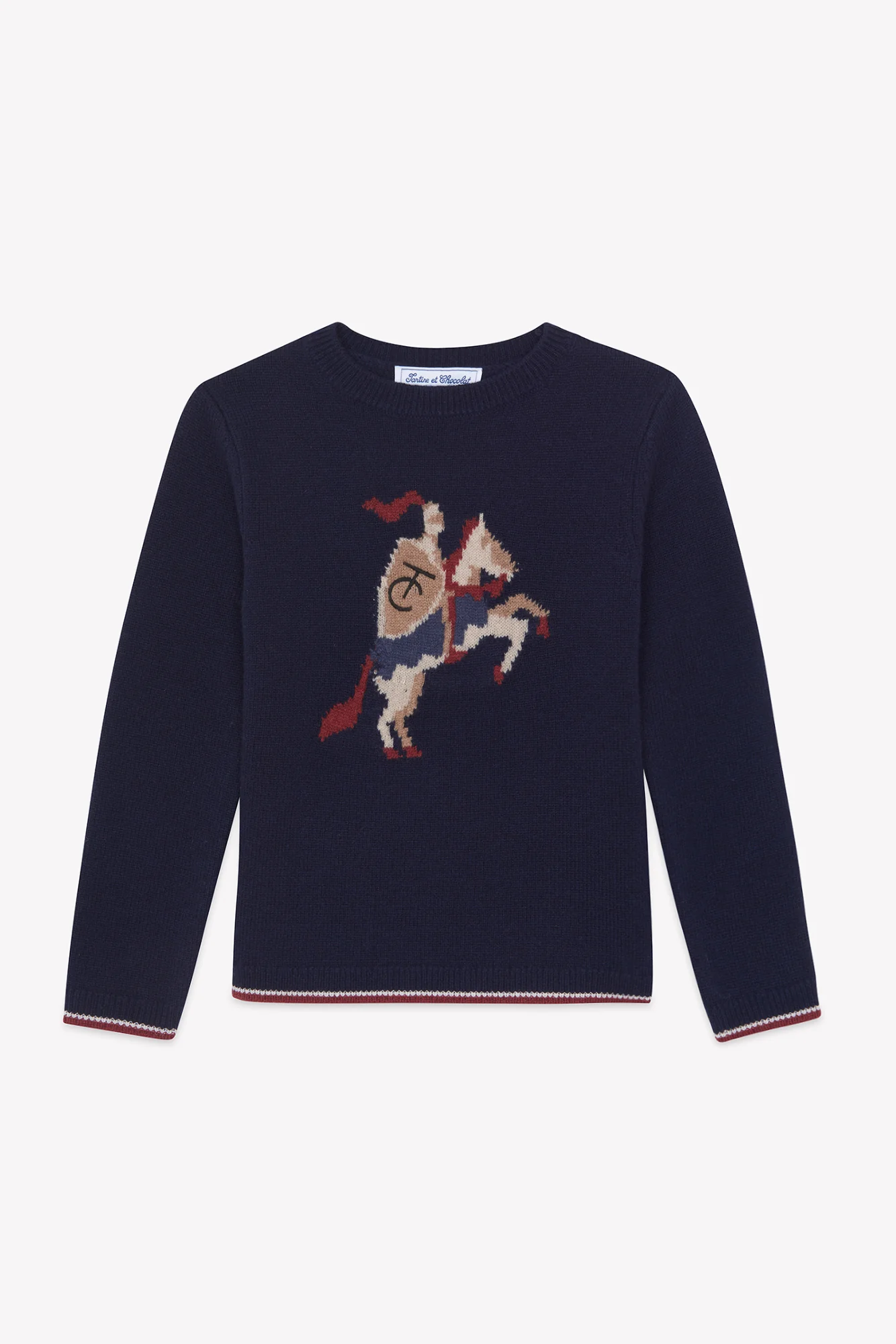 Pull - Marine laine broderie chevalier - Image 4