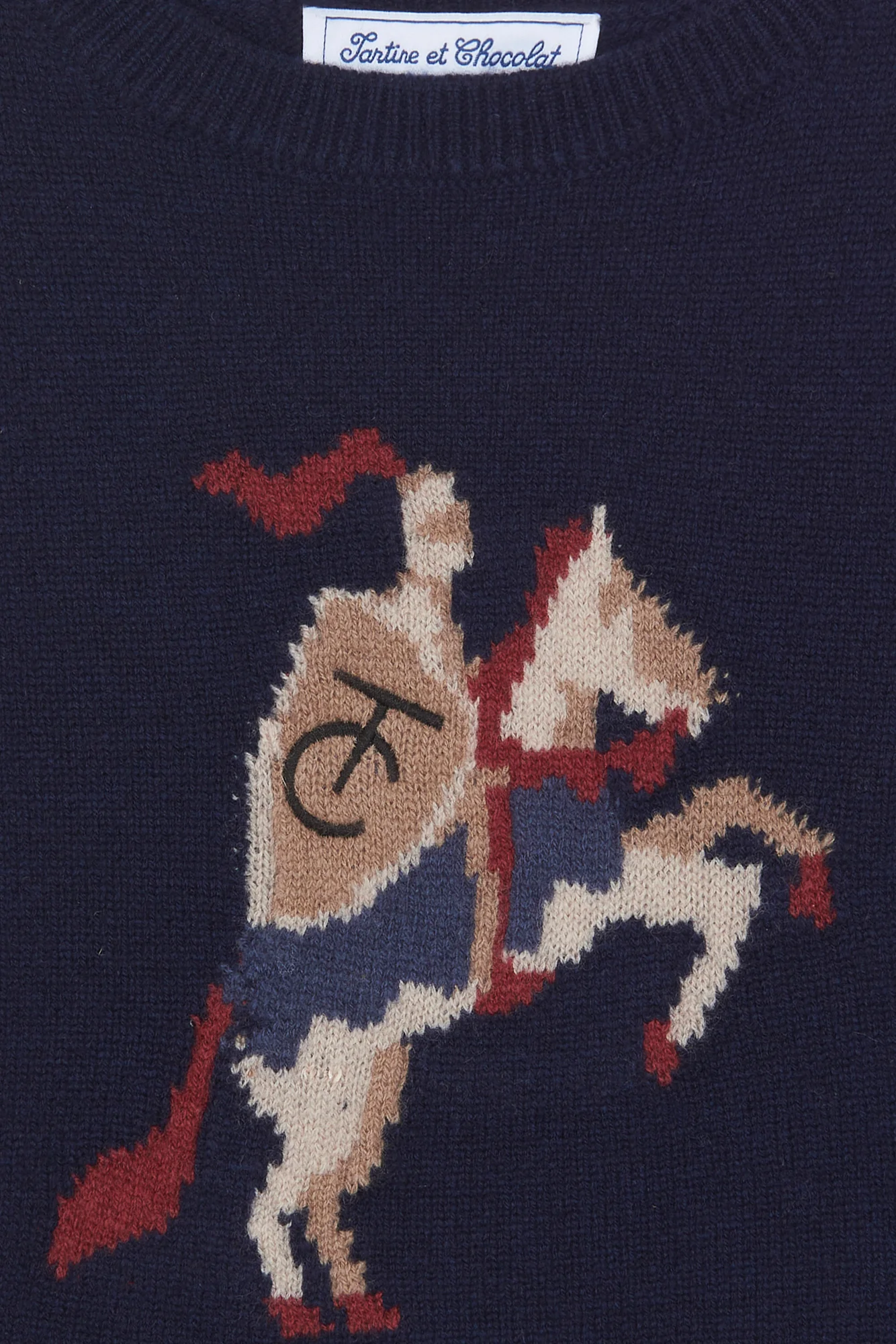 Pull - Marine laine broderie chevalier - Image 6
