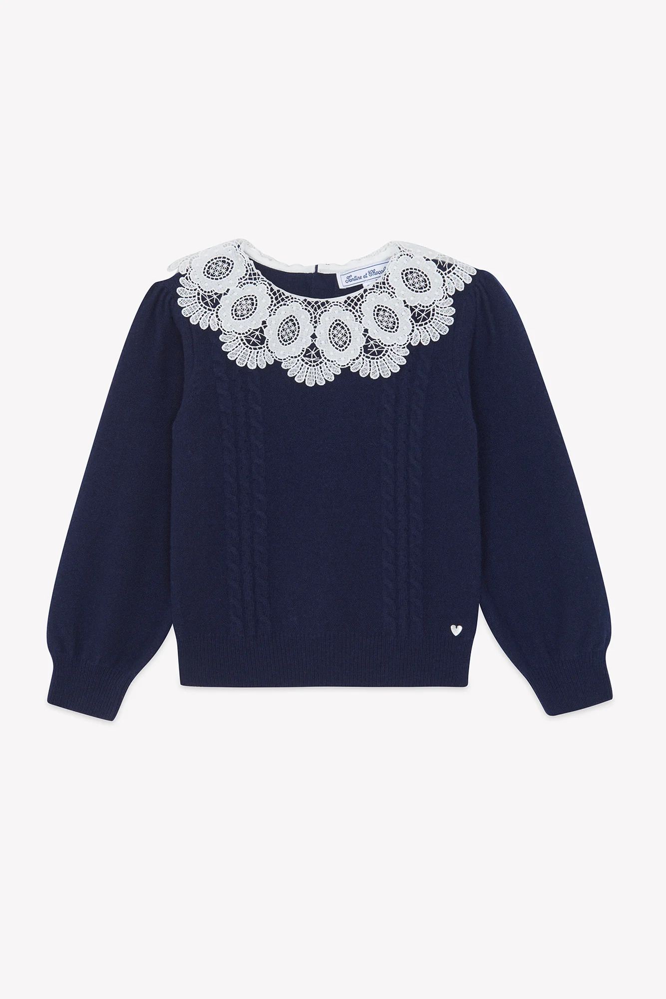 Pull - Marine laine col dentelle - Image 3