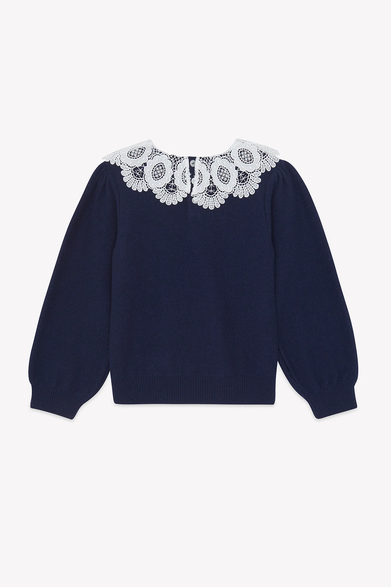 Pull - Marine laine col dentelle - Image 4