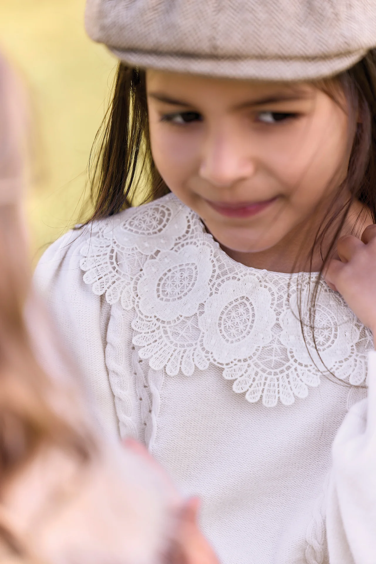 Pull - Ecru laine col dentelle