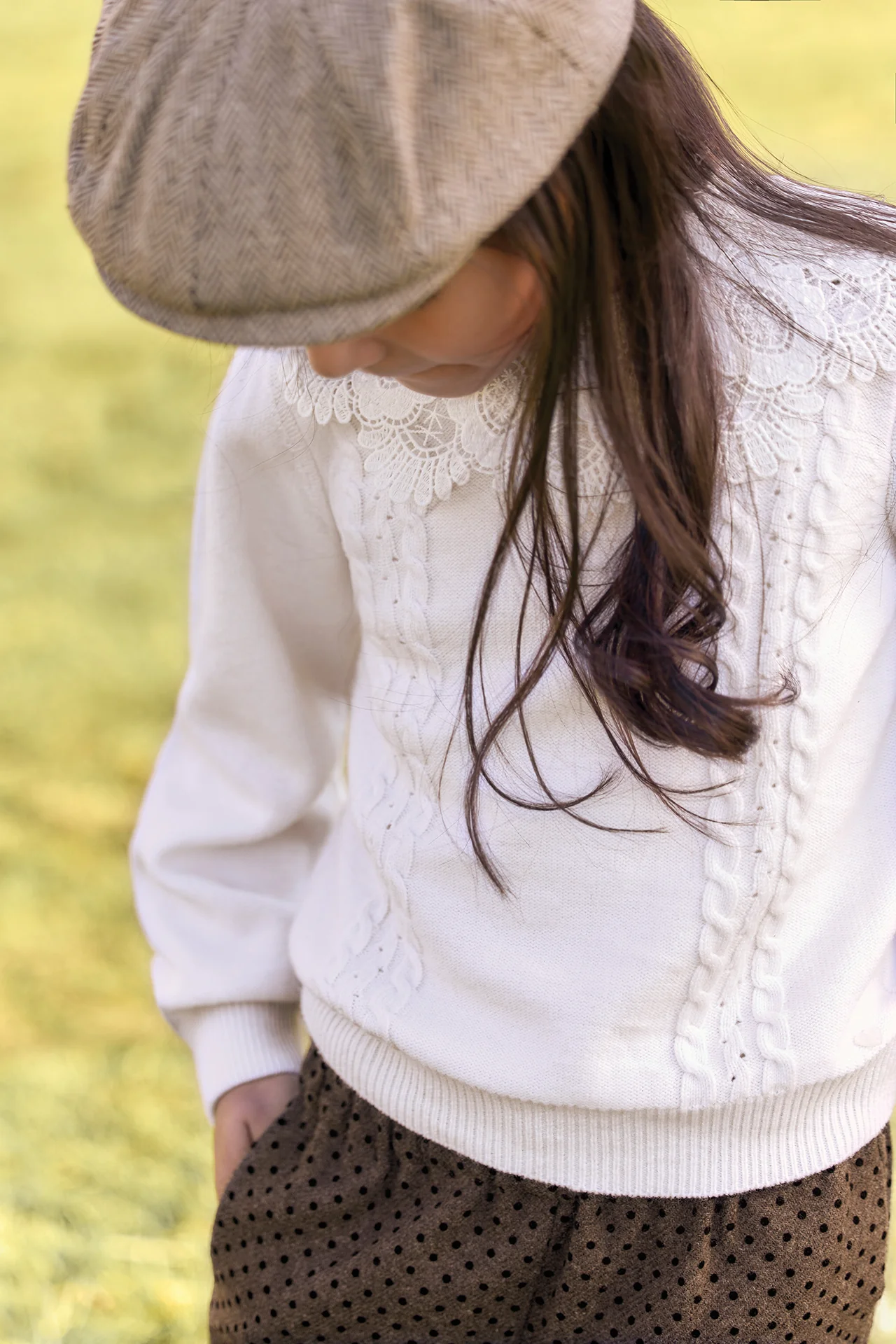 Pull - Ecru laine col dentelle - Image 2