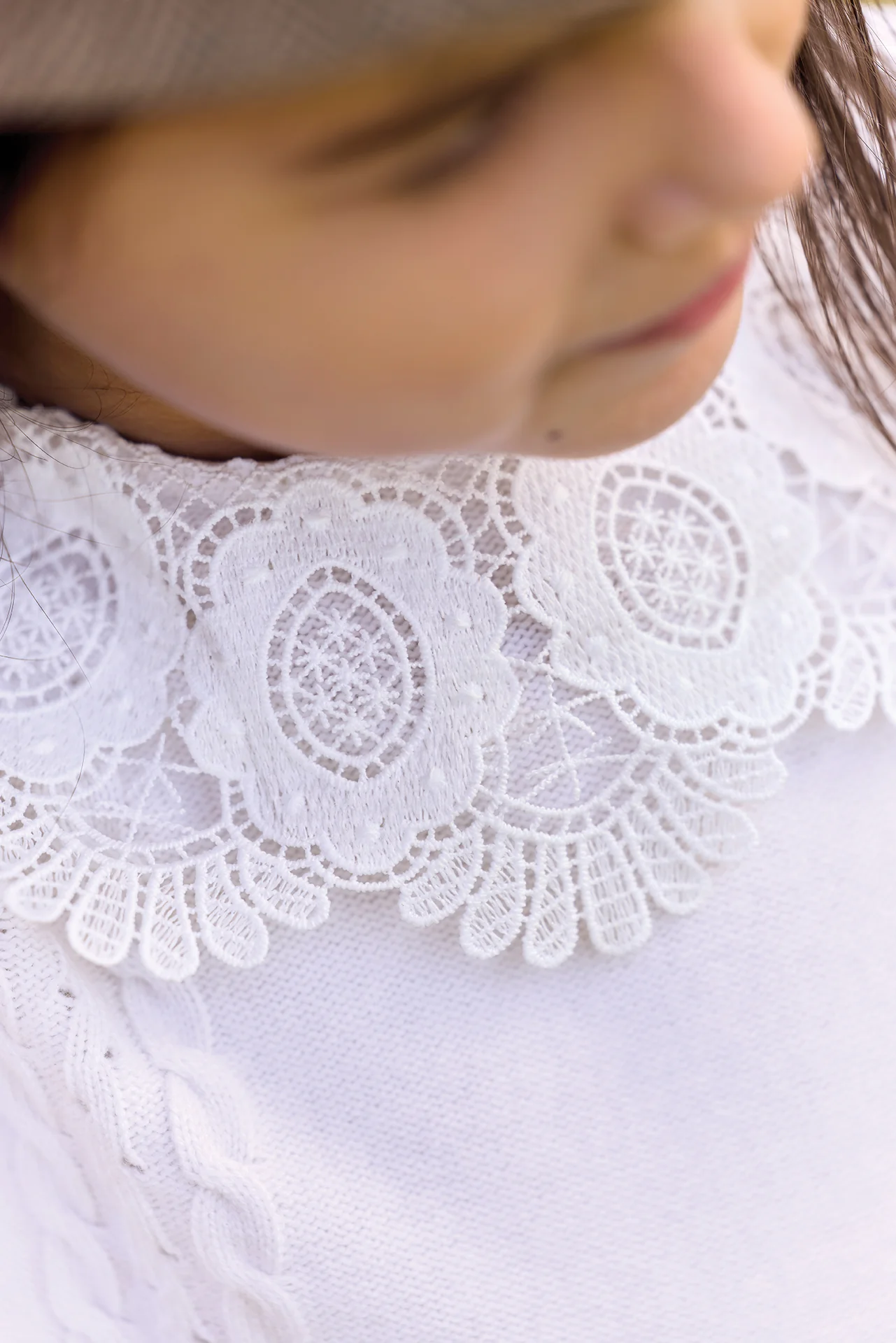 Pull - Ecru laine col dentelle - Image 3
