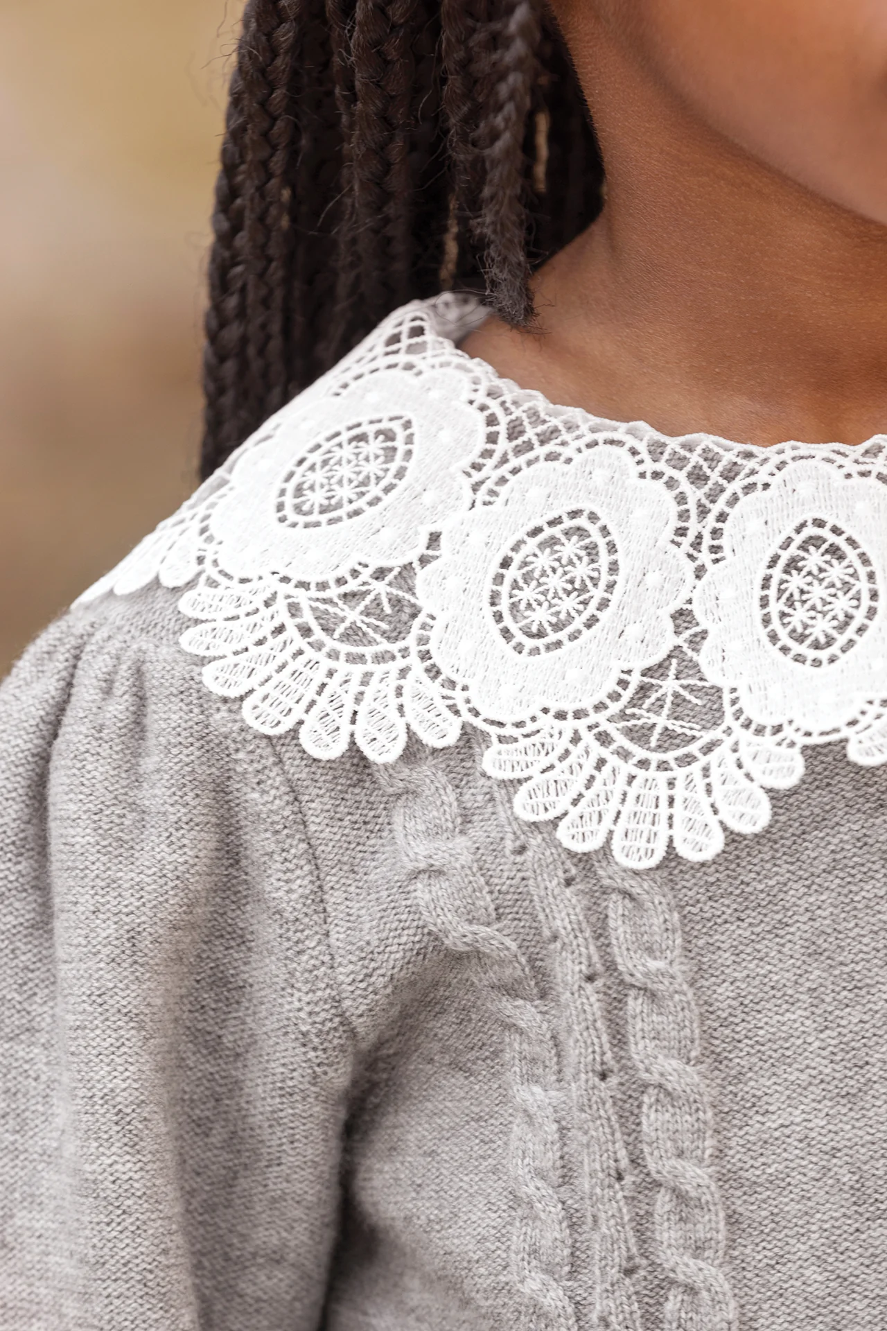 Pull - Gris chiné laine col dentelle - Image 2