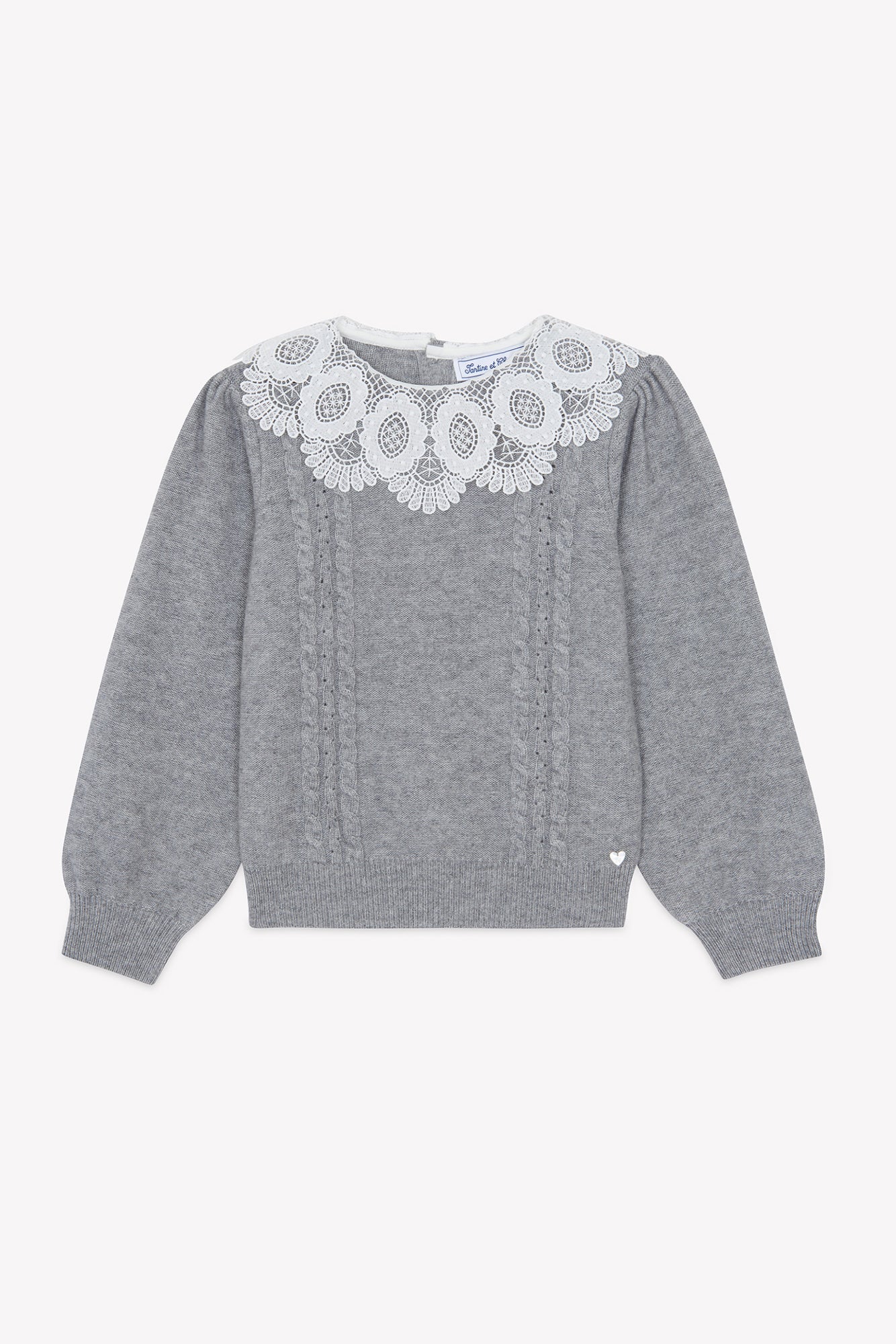 Pull - Gris chiné laine col dentelle - Image 4