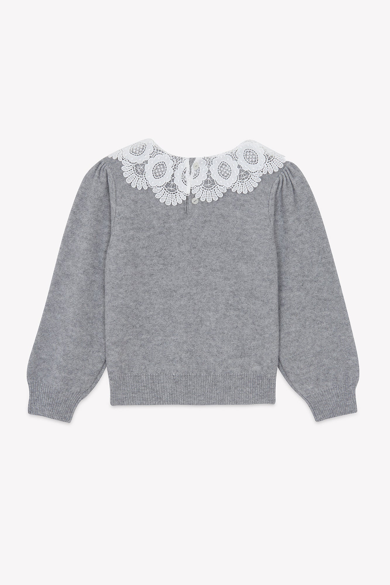 Pull - Gris chiné laine col dentelle - Image 5