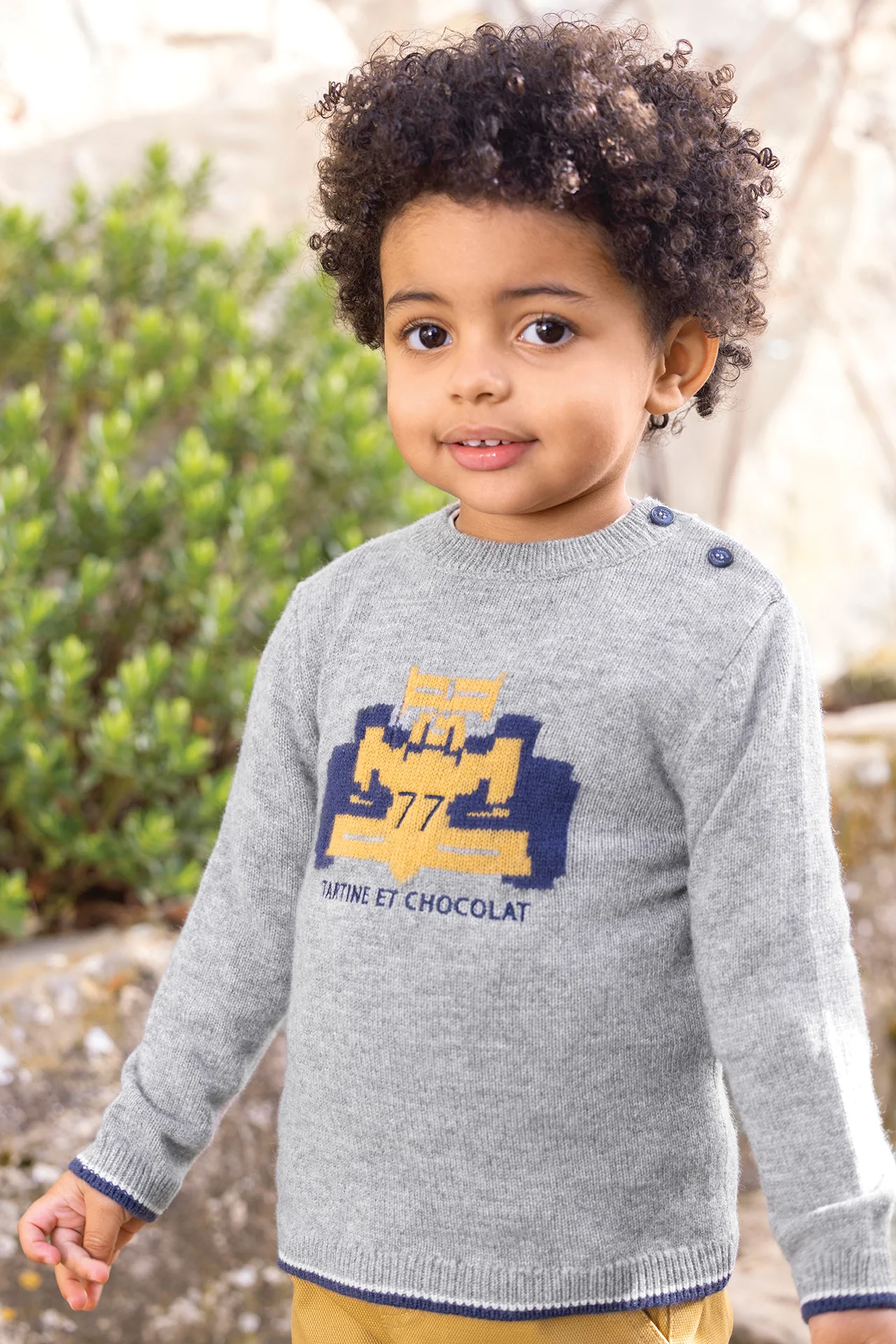 Pull - Gris chiné laine broderie voiture