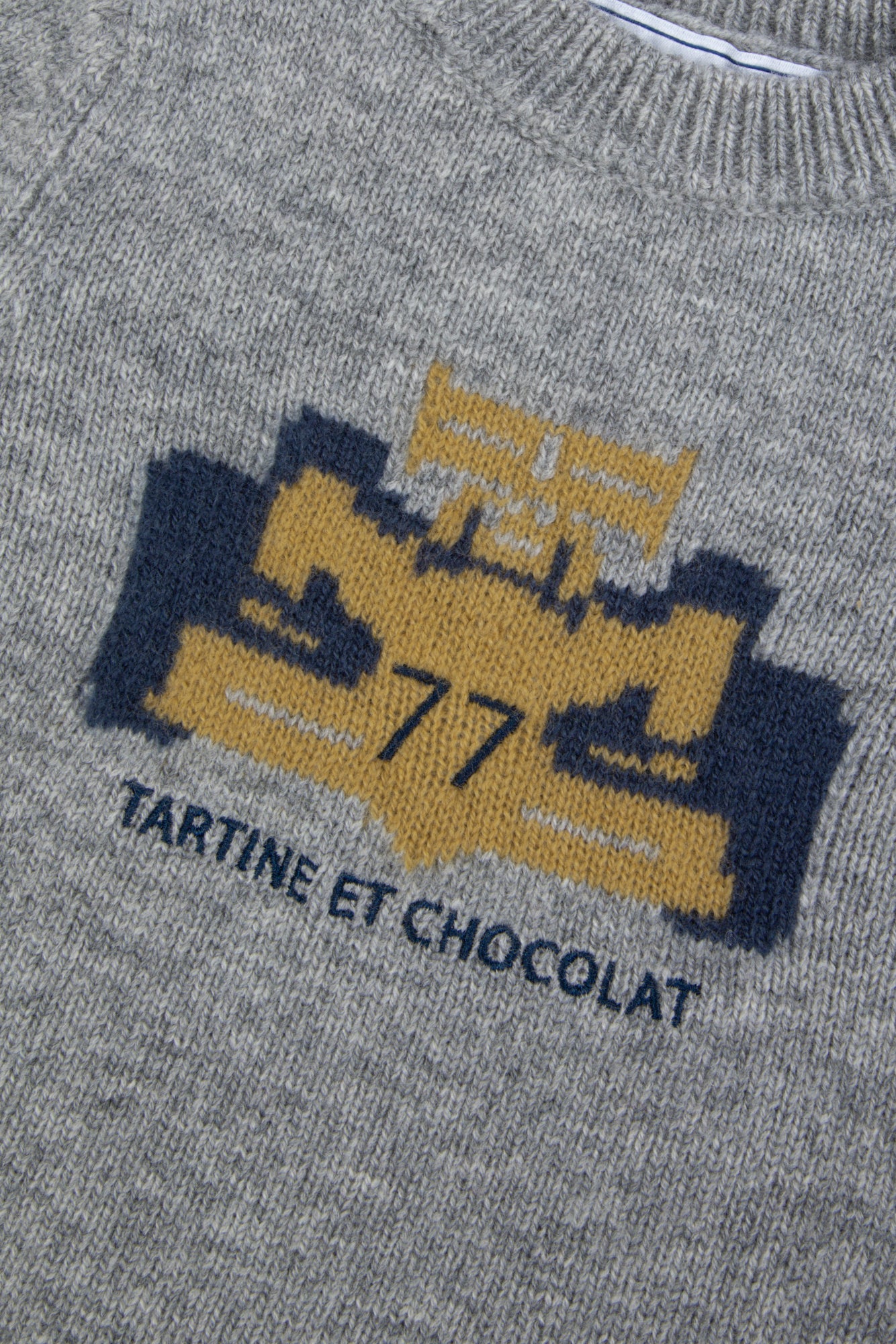 Pull - Gris chiné laine broderie voiture - Image 6