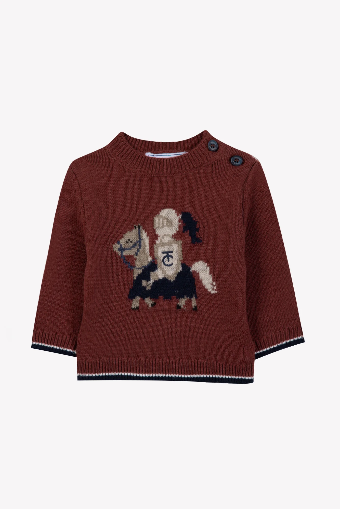 Pull - Bordeaux laine broderie chevalier