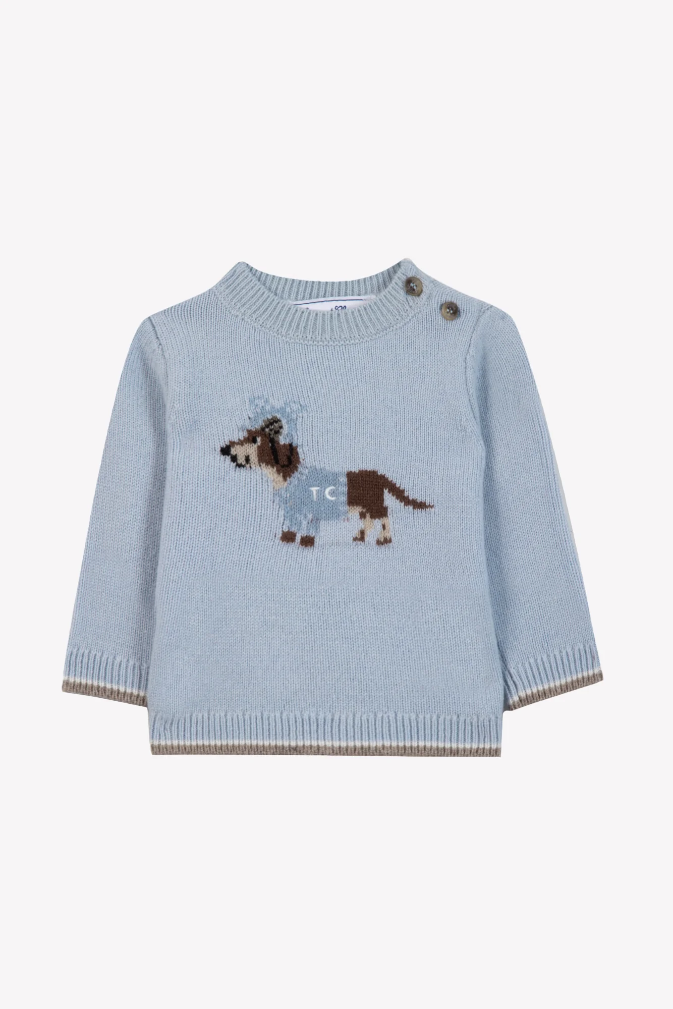 Pull - Bleu horizon laine broderie chien