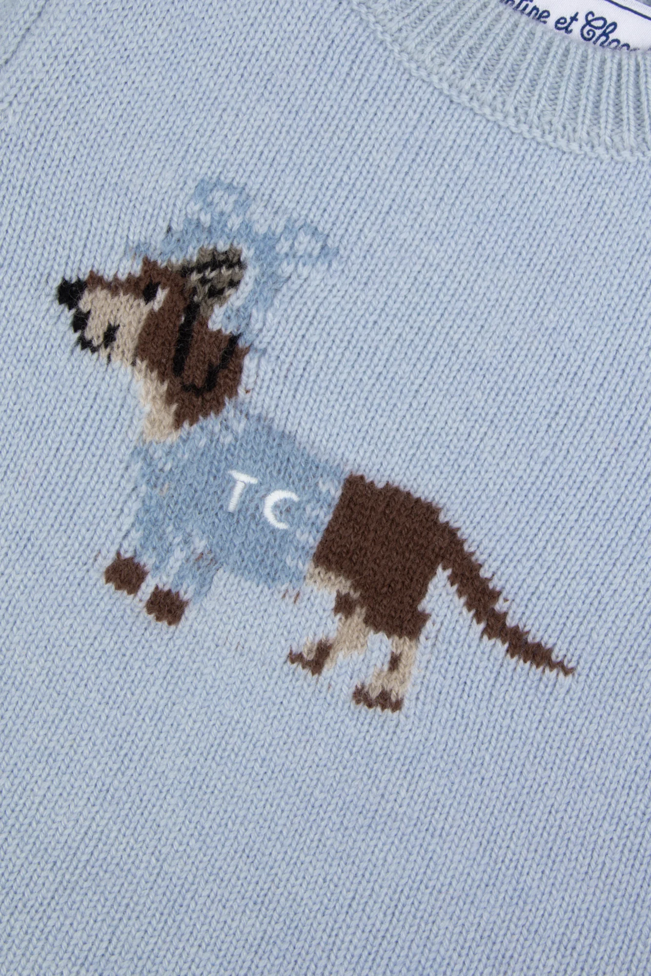 Pull - Bleu horizon laine broderie chien - Image 3