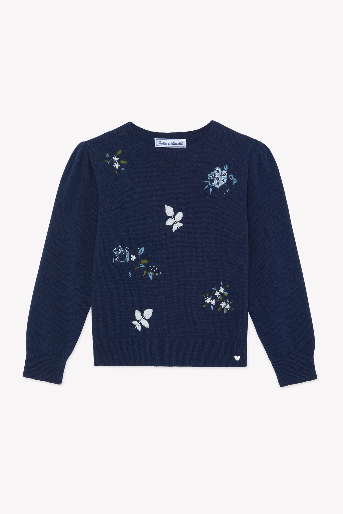 Pull - Marine laine broderies fleurs - Image 4
