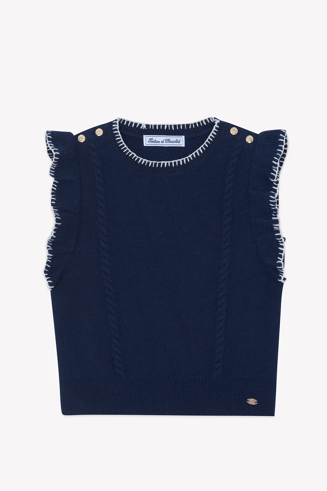 Pull - Marine laine maille tressée