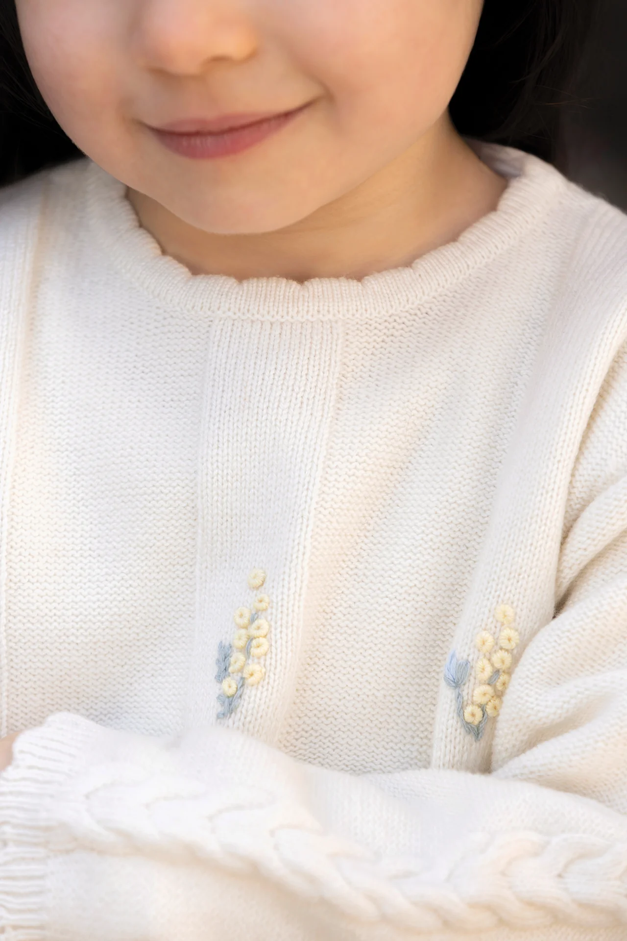 Pull - Ecru laine broderie main - Image 3