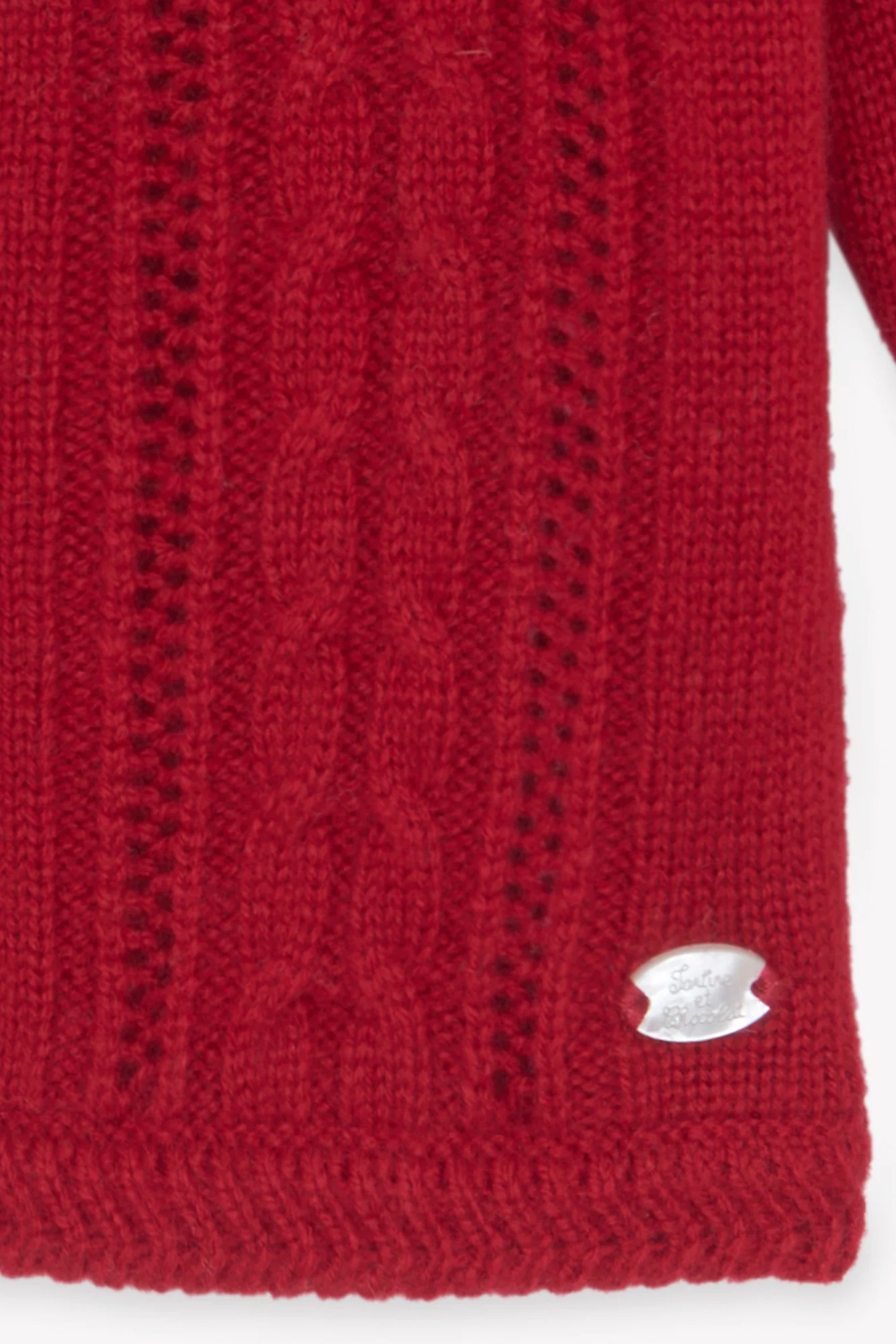 Cardigan - Cerise laine maille ajourée - Image 3