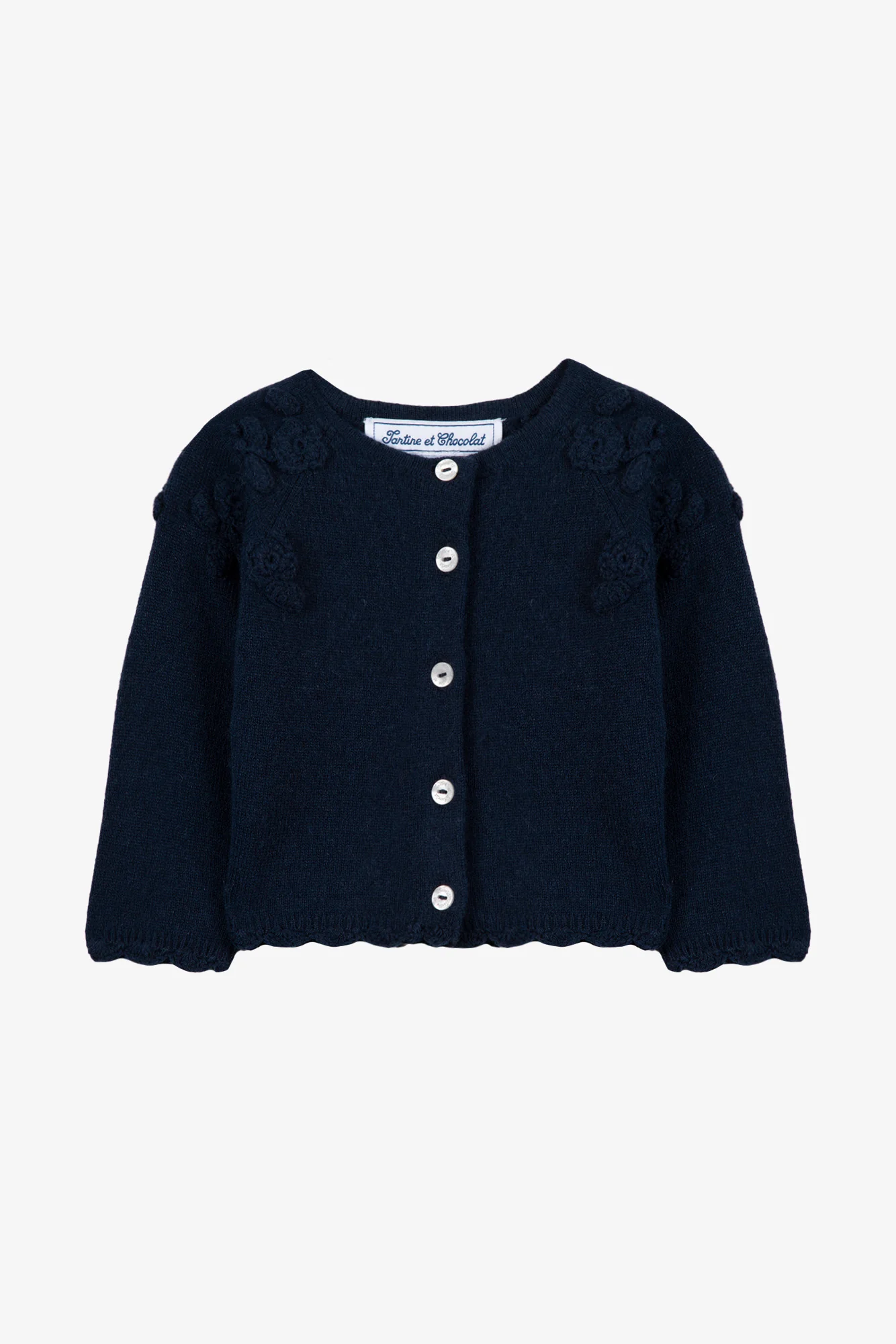 Cardigan - Marine laine broderie main fleurs - Image 4