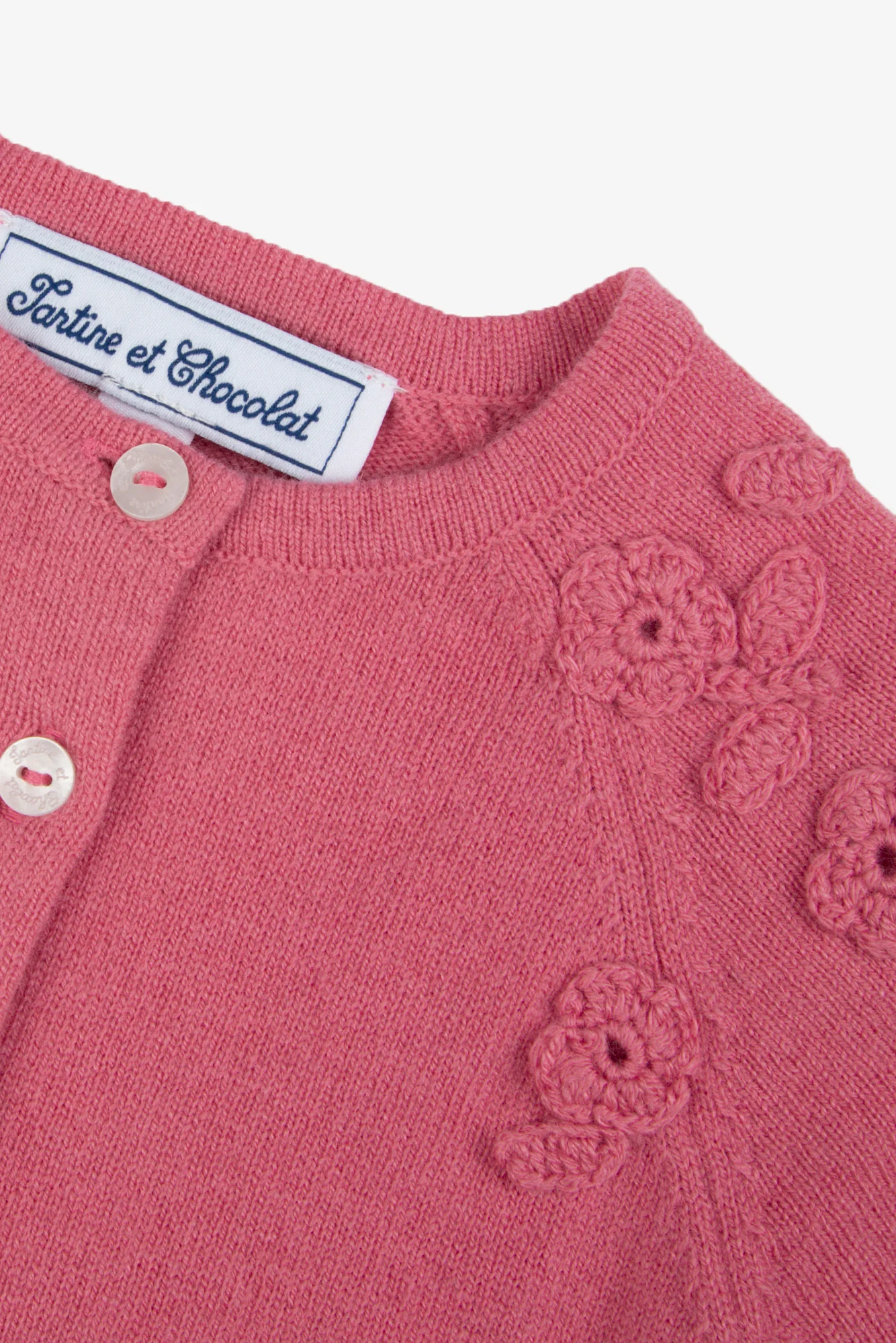 Cardigan - Rose pivoine laine broderie main fleurs - Image 3