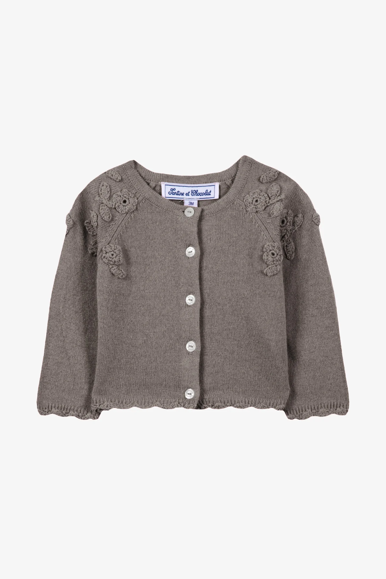 Cardigan - Beige moyen laine broderie main fleurs - Image 4