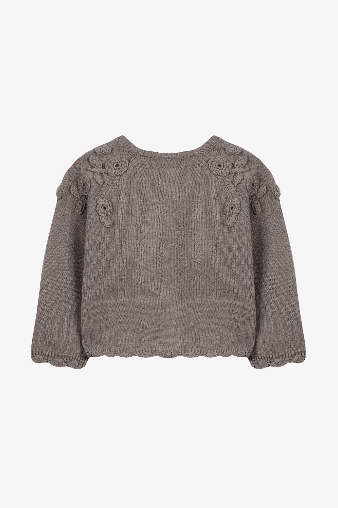 Cardigan - Beige moyen laine broderie main fleurs - Image 5