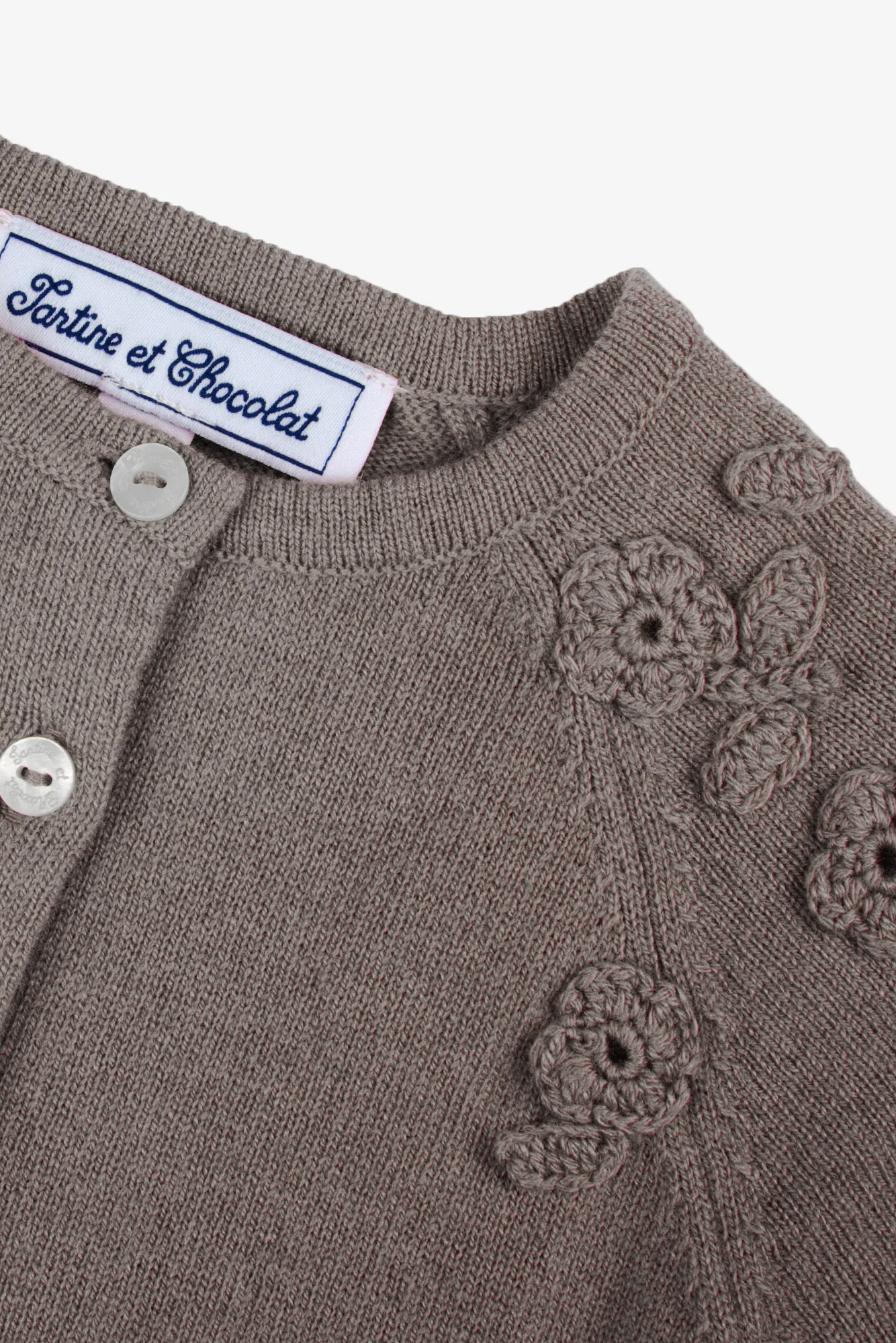 Cardigan - Beige moyen laine broderie main fleurs - Image 6