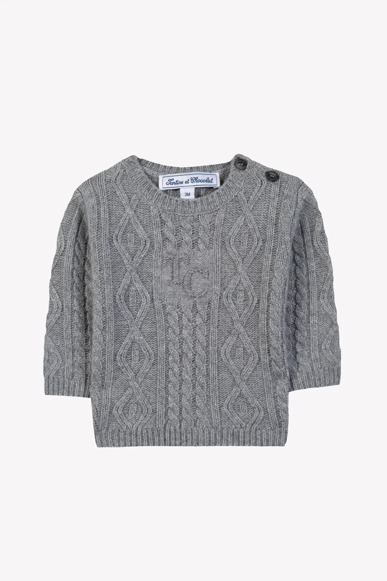 Pull - Gris chiné laine maille torsadée - Image 4