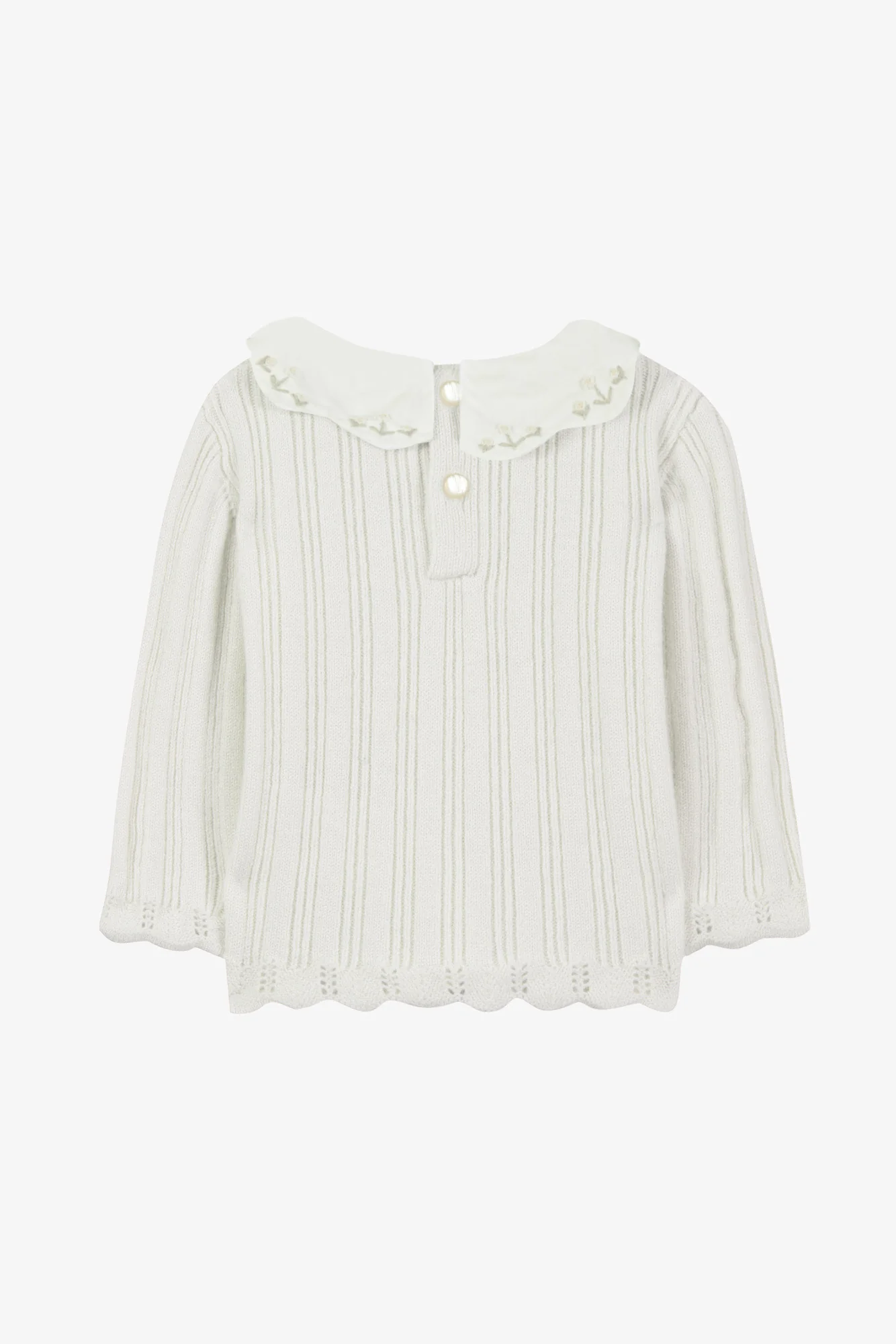 Pull - Ecru laine col claudine volanté - Image 2