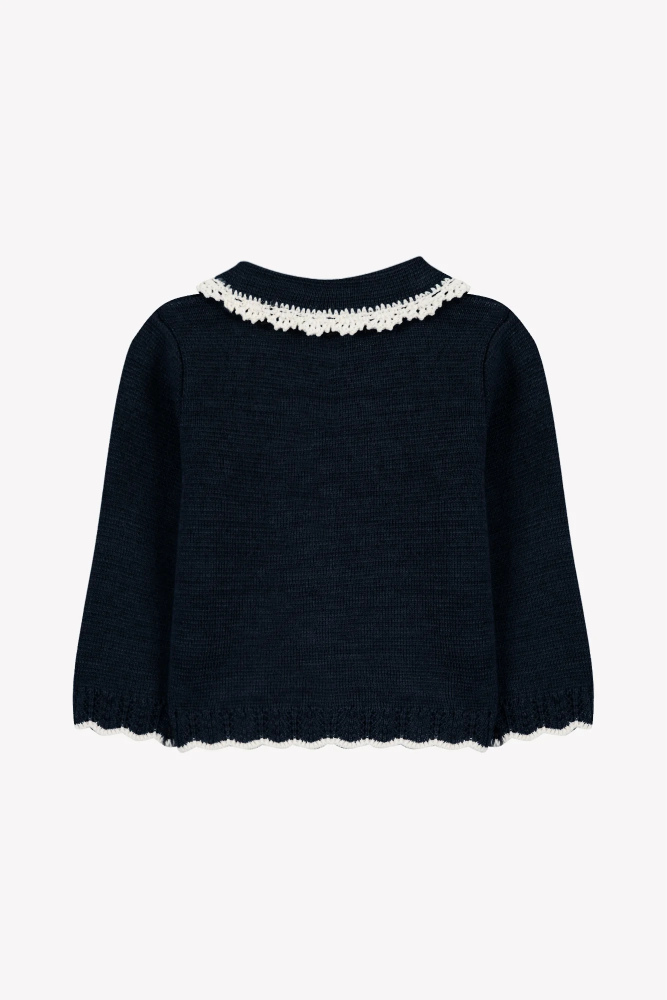 Cardigan - Marine laine col claudine broderie anglaise - Image 2