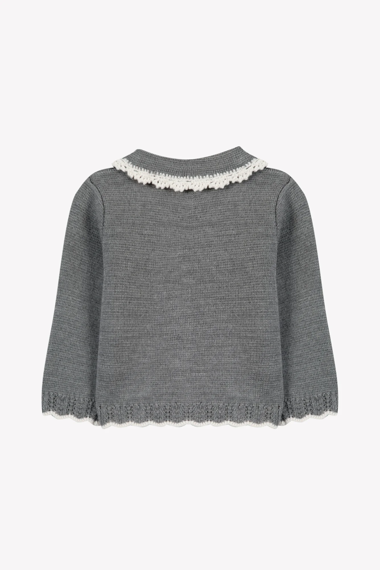 Cardigan - Gris chiné laine col claudine broderie anglaise - Image 2