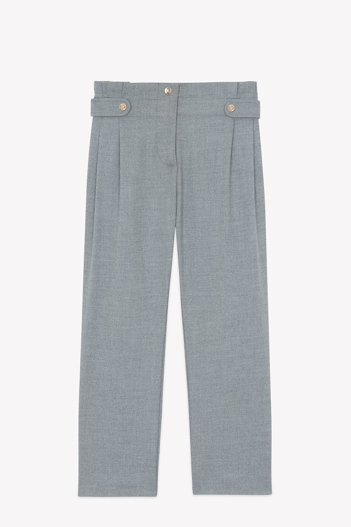 Pantalon - Gris chiné coton plis plats - Image 3