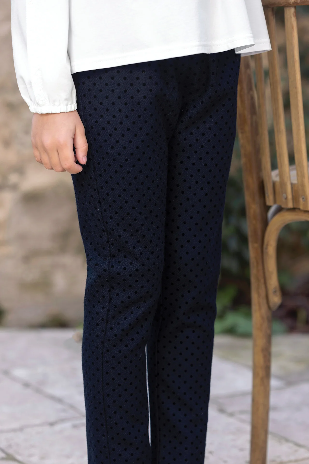 Pantalon - Marine laine motif pois
