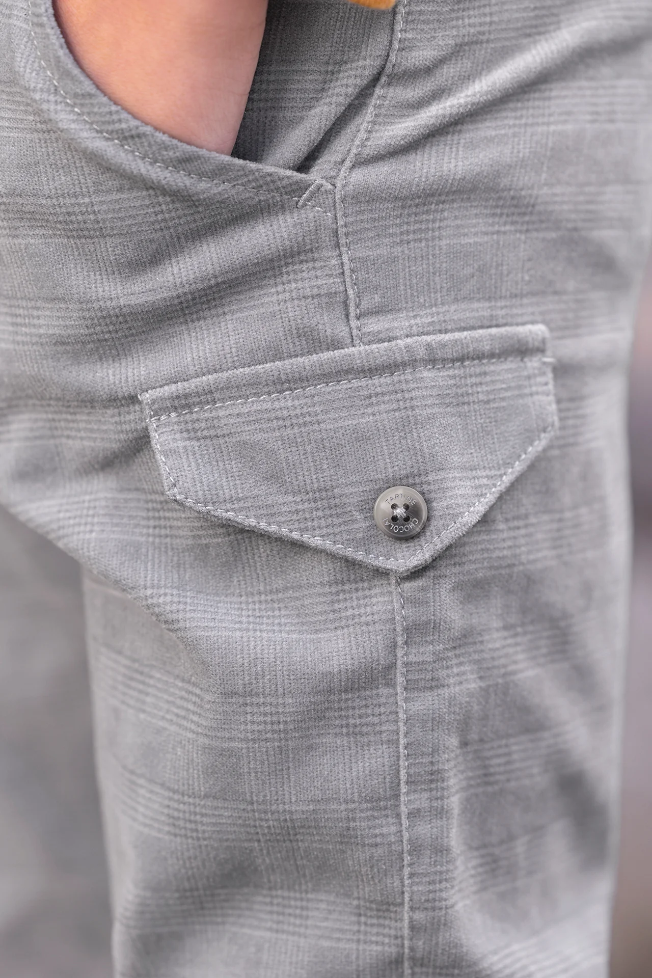 Pantalon - Gris moyen coton carreaux - Image 2