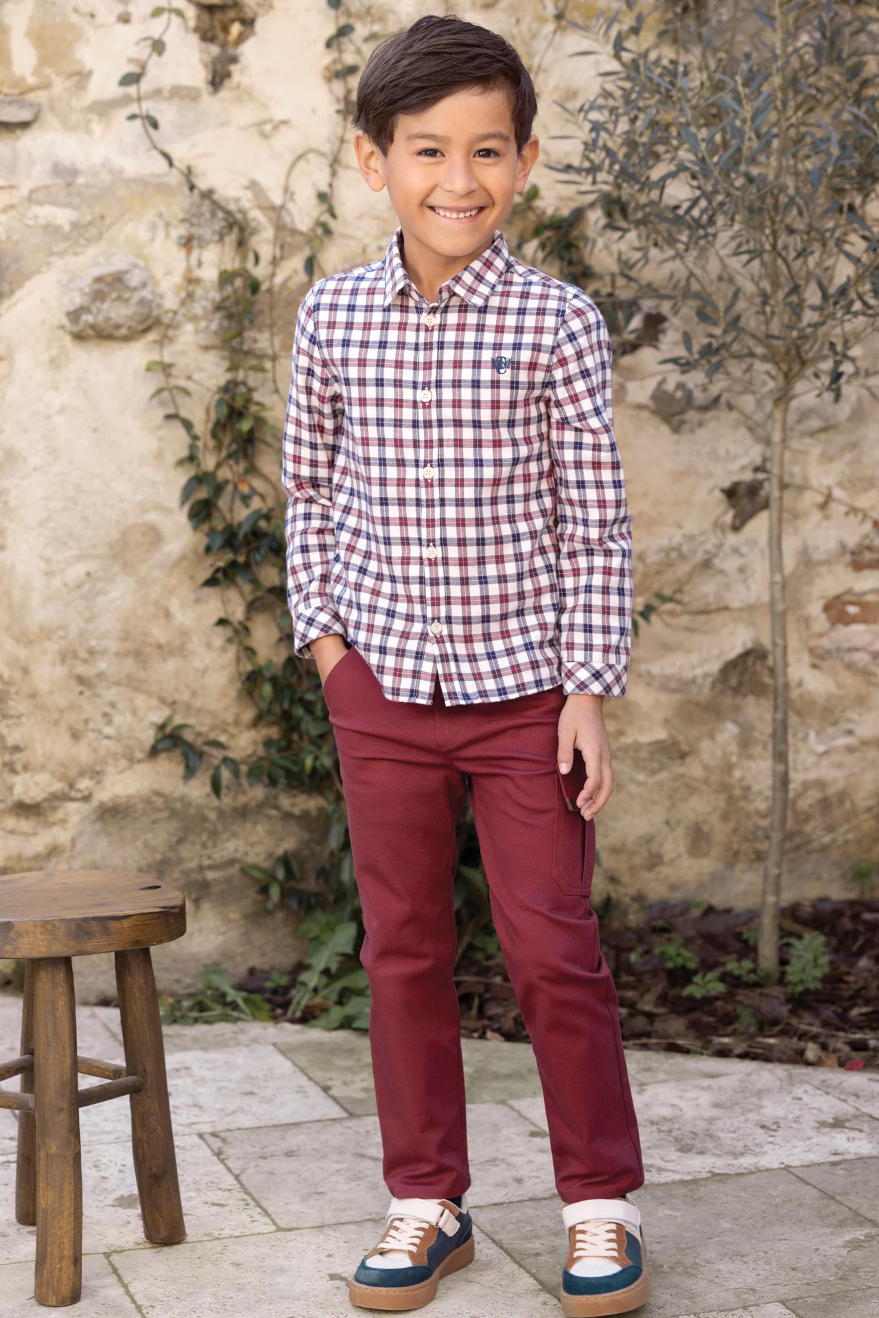 Pantalon - Bordeaux coton texturé