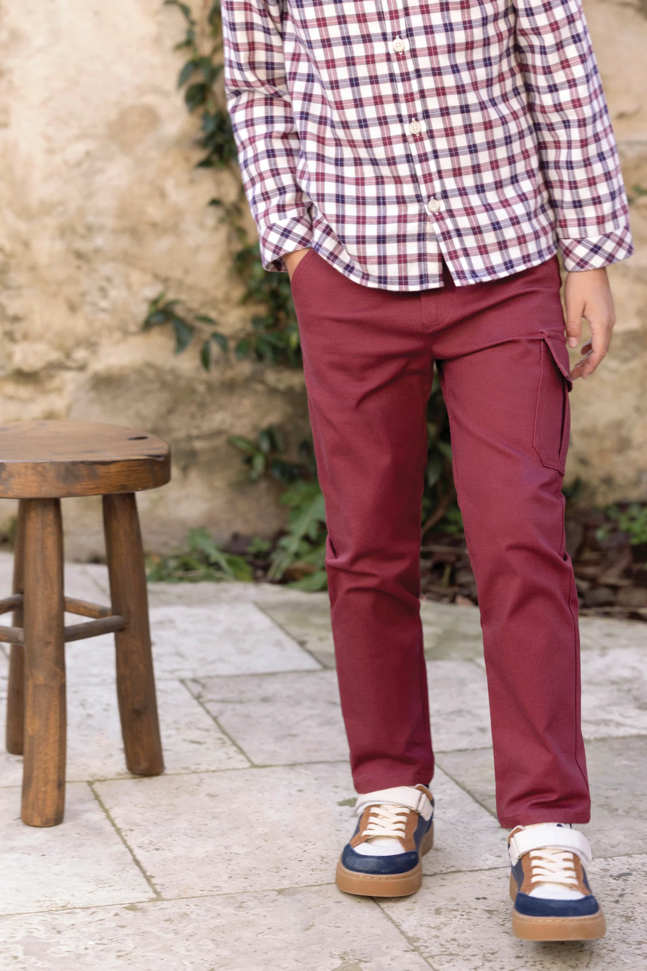 Pantalon - Bordeaux coton texturé - Image 2