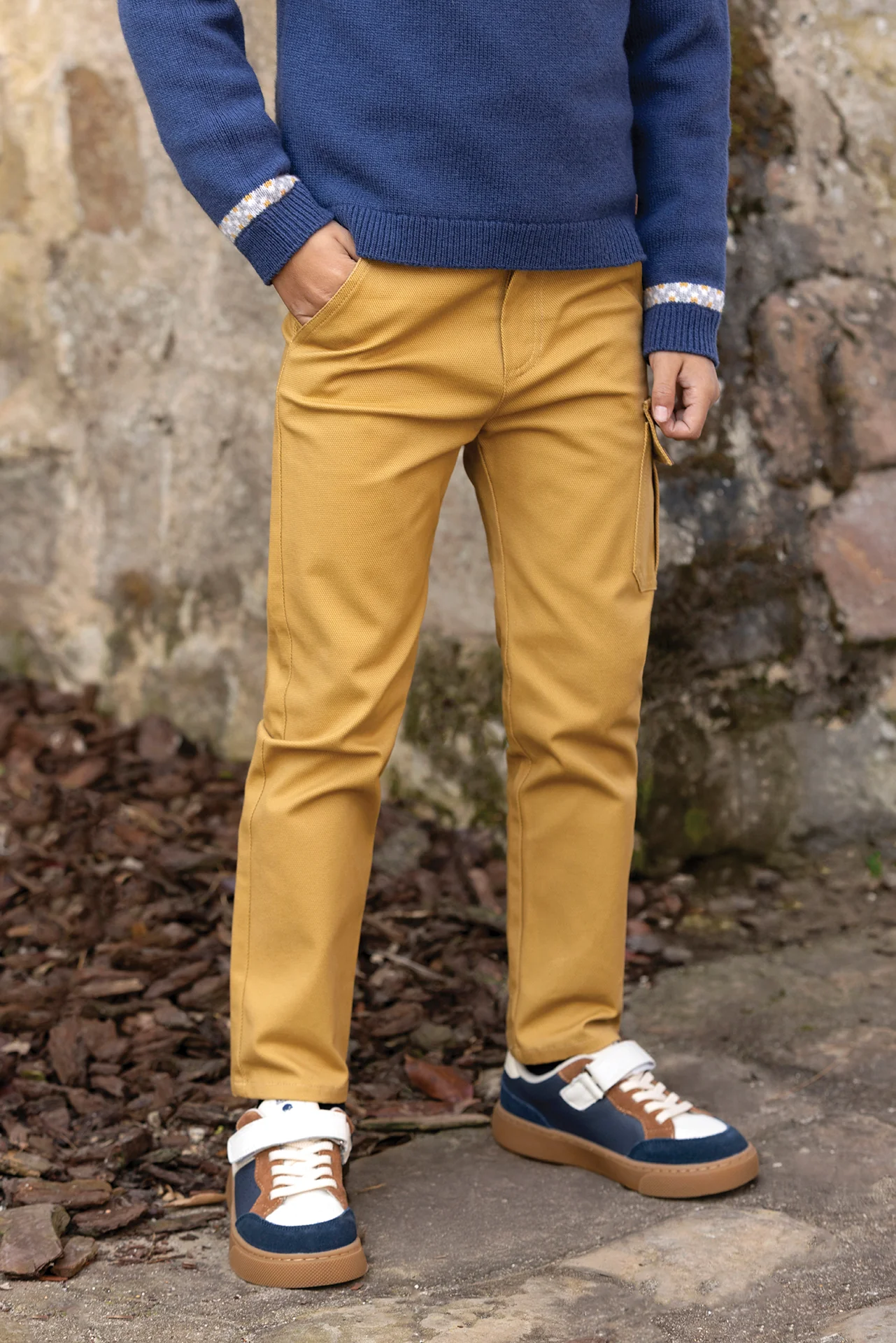 Pantalon - Moutarde coton texturé