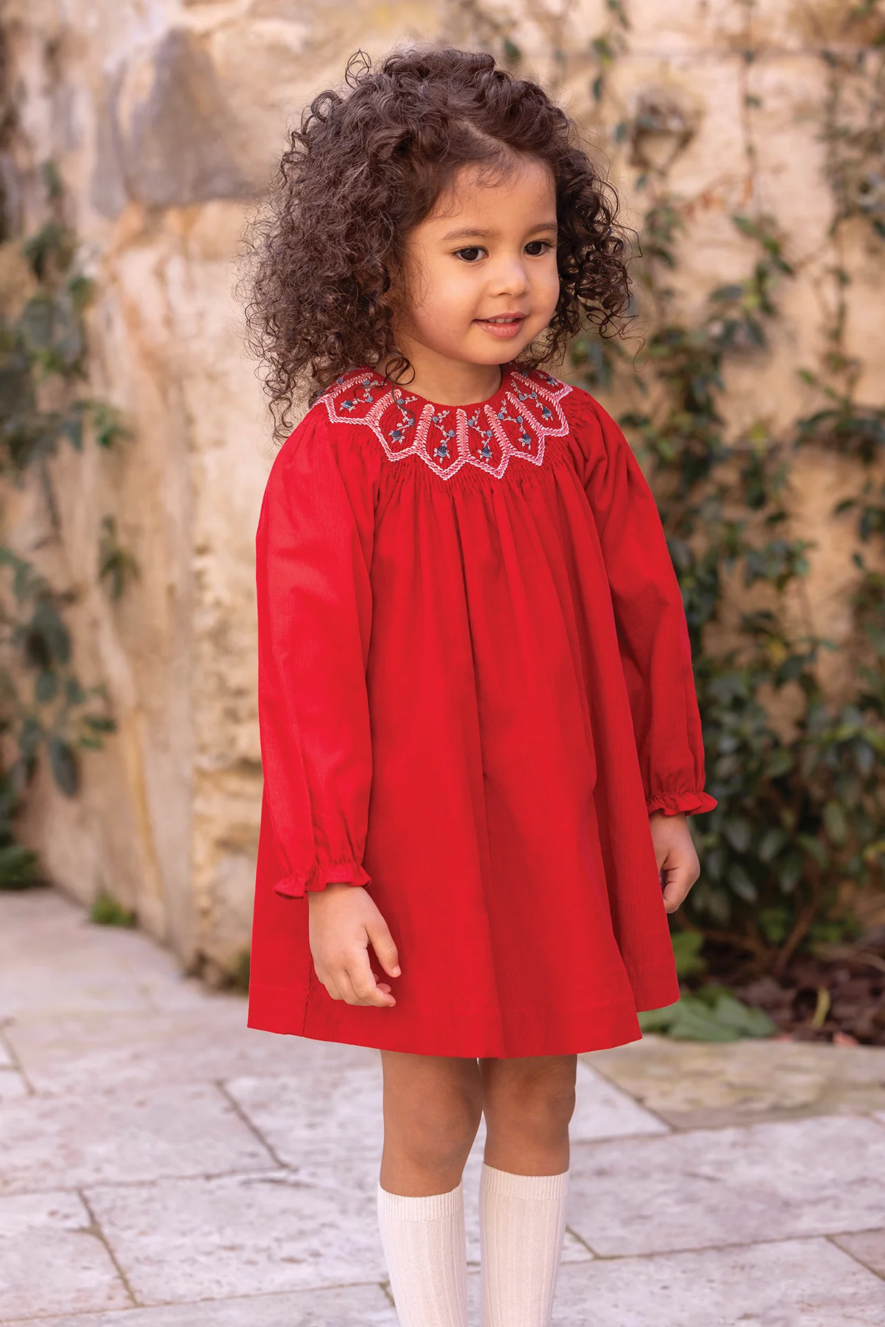 Robe - Cerise coton smock fleurs