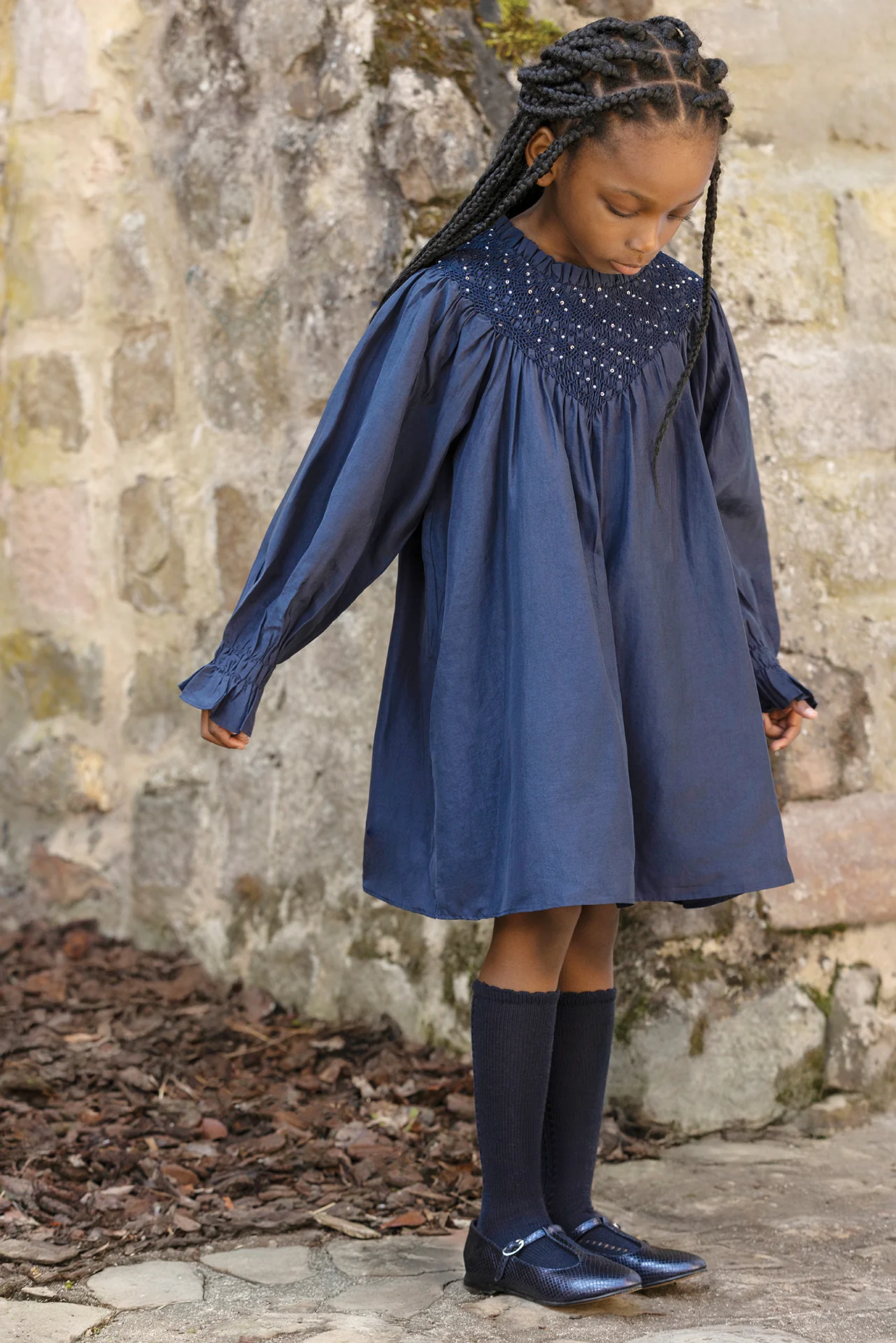 Robe - Marine soie perles