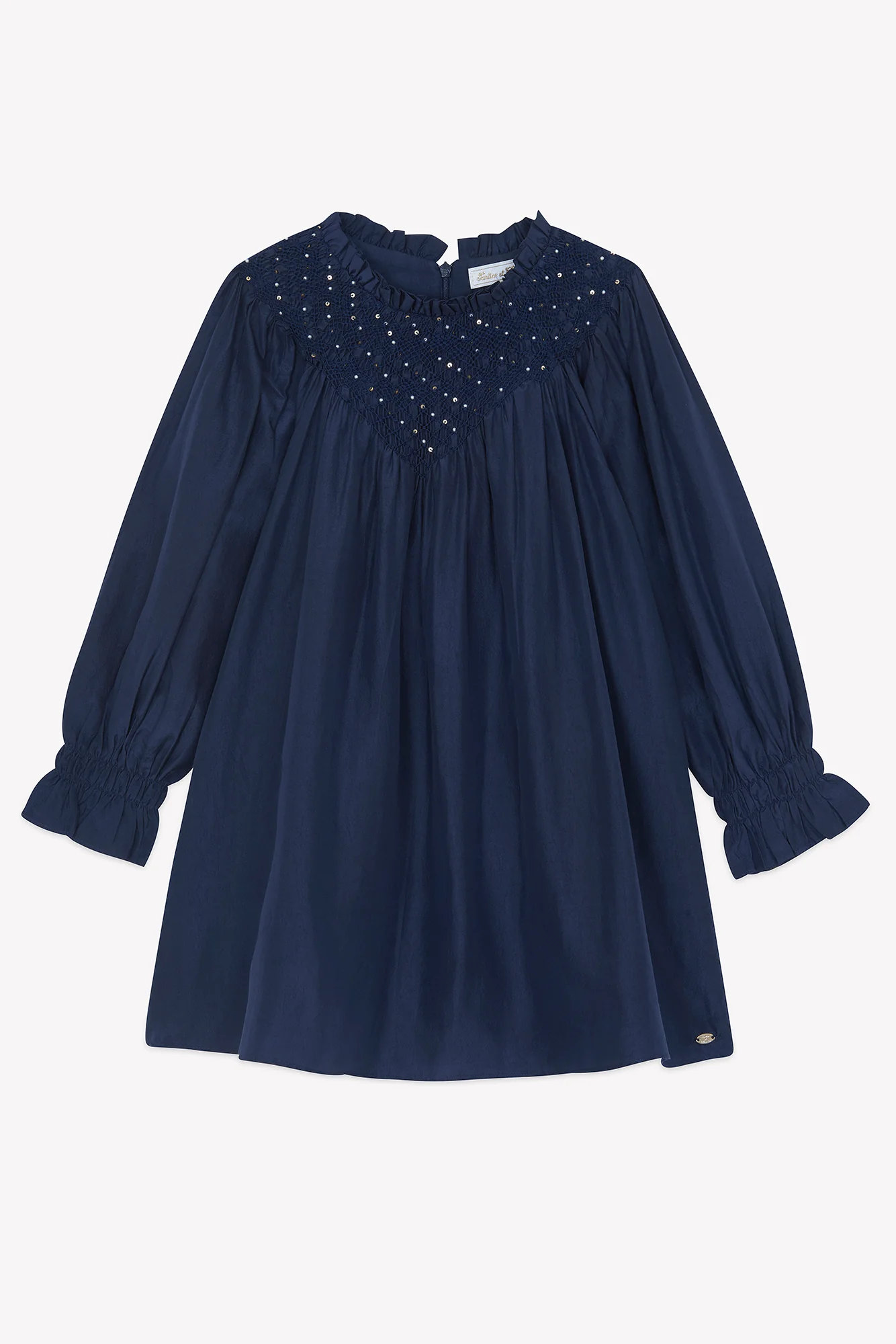 Robe - Marine soie perles - Image 5