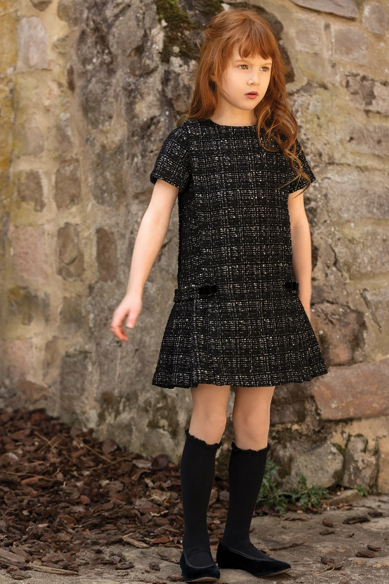 Robe - Noir tweed col rond