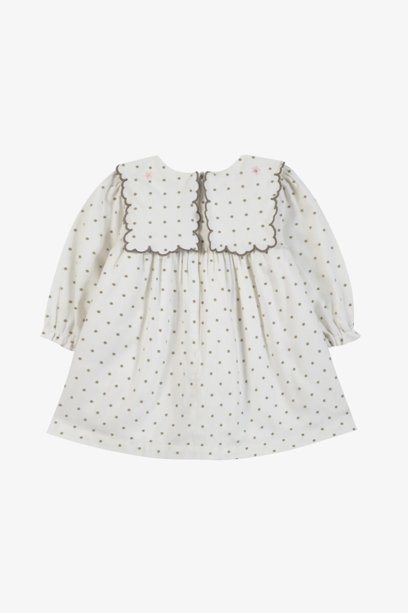 Robe - Ecru coton col plastron à pois - Image 7