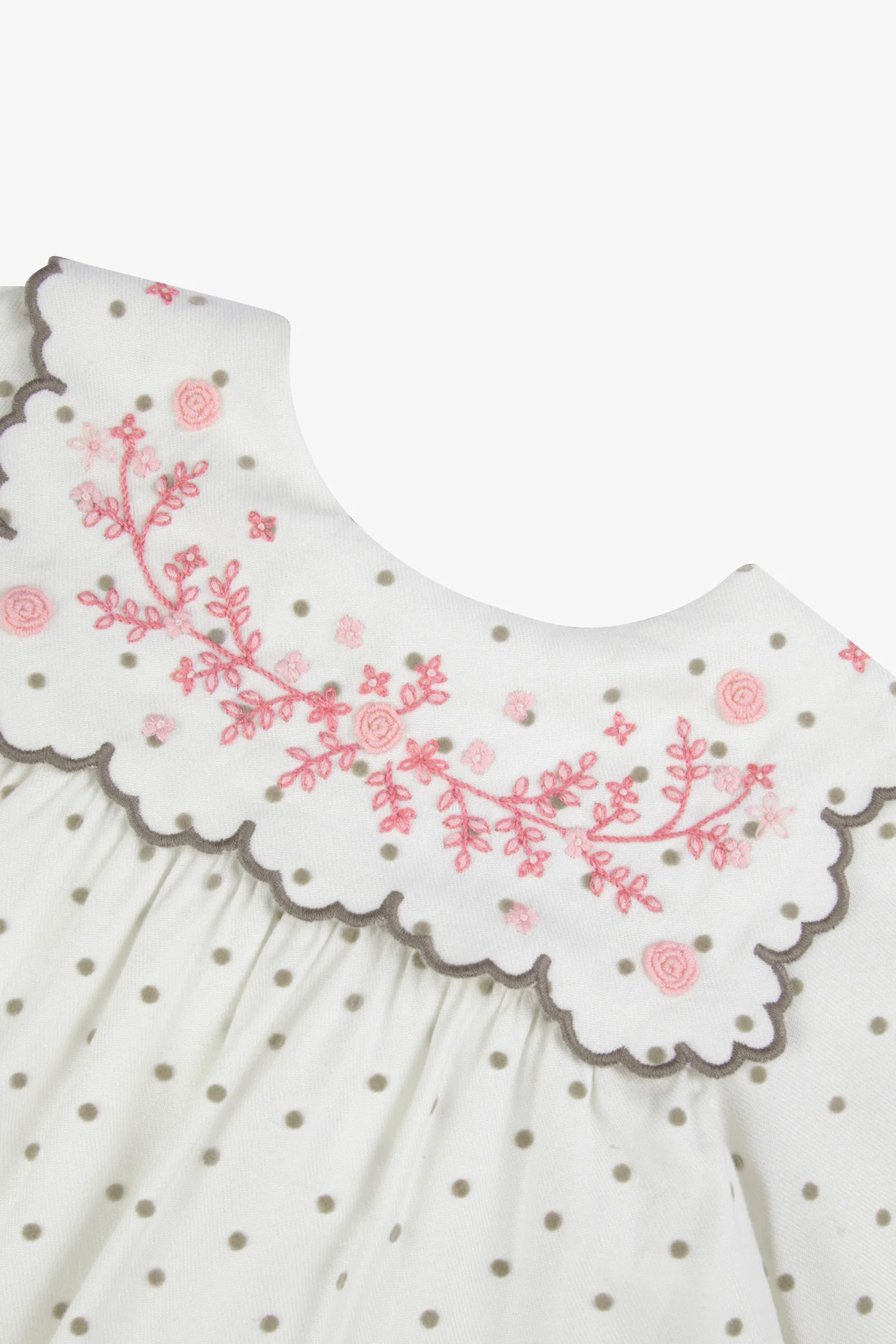Robe - Ecru coton col plastron à pois - Image 8