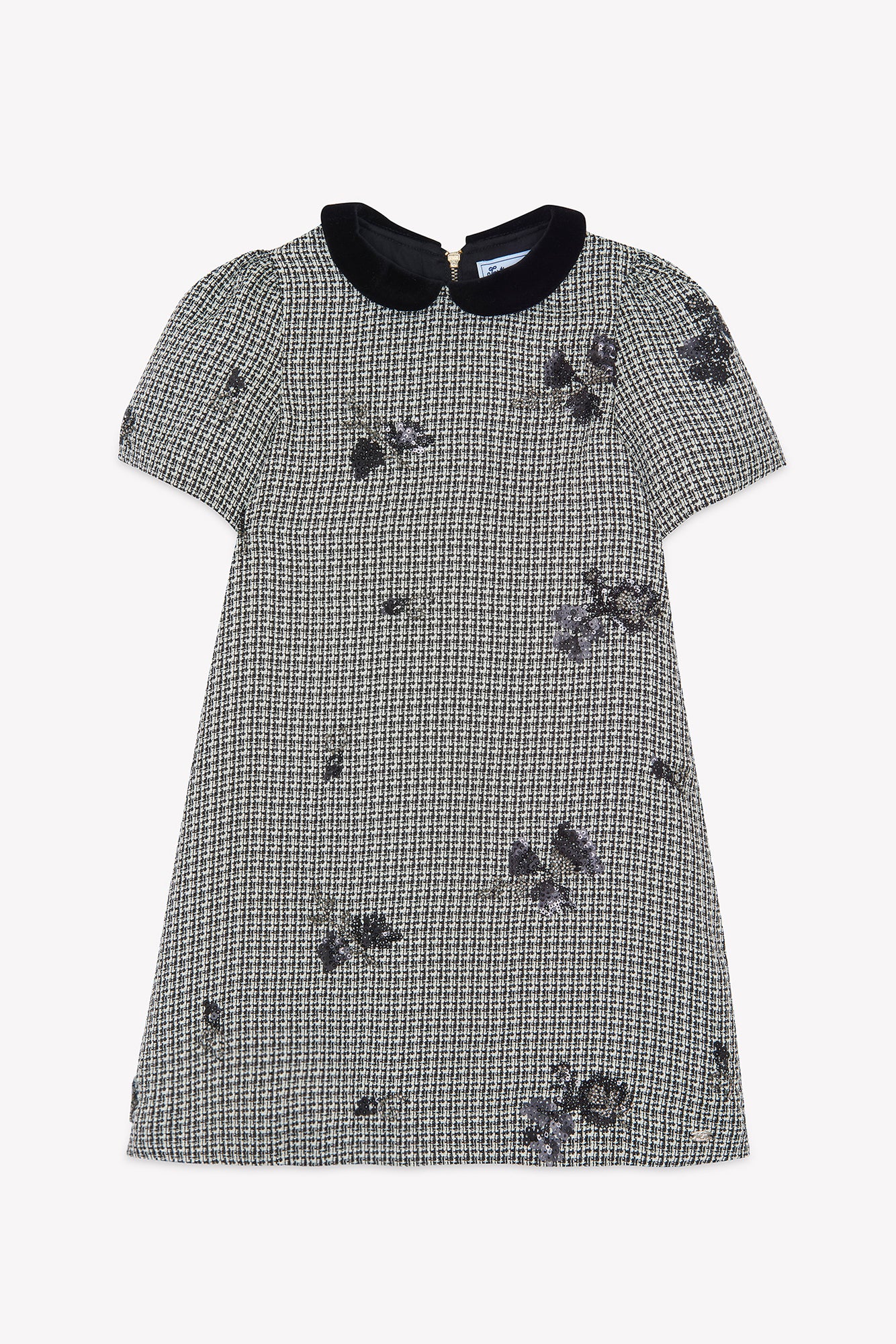 Robe - Noir col claudine pied de poule - Image 5
