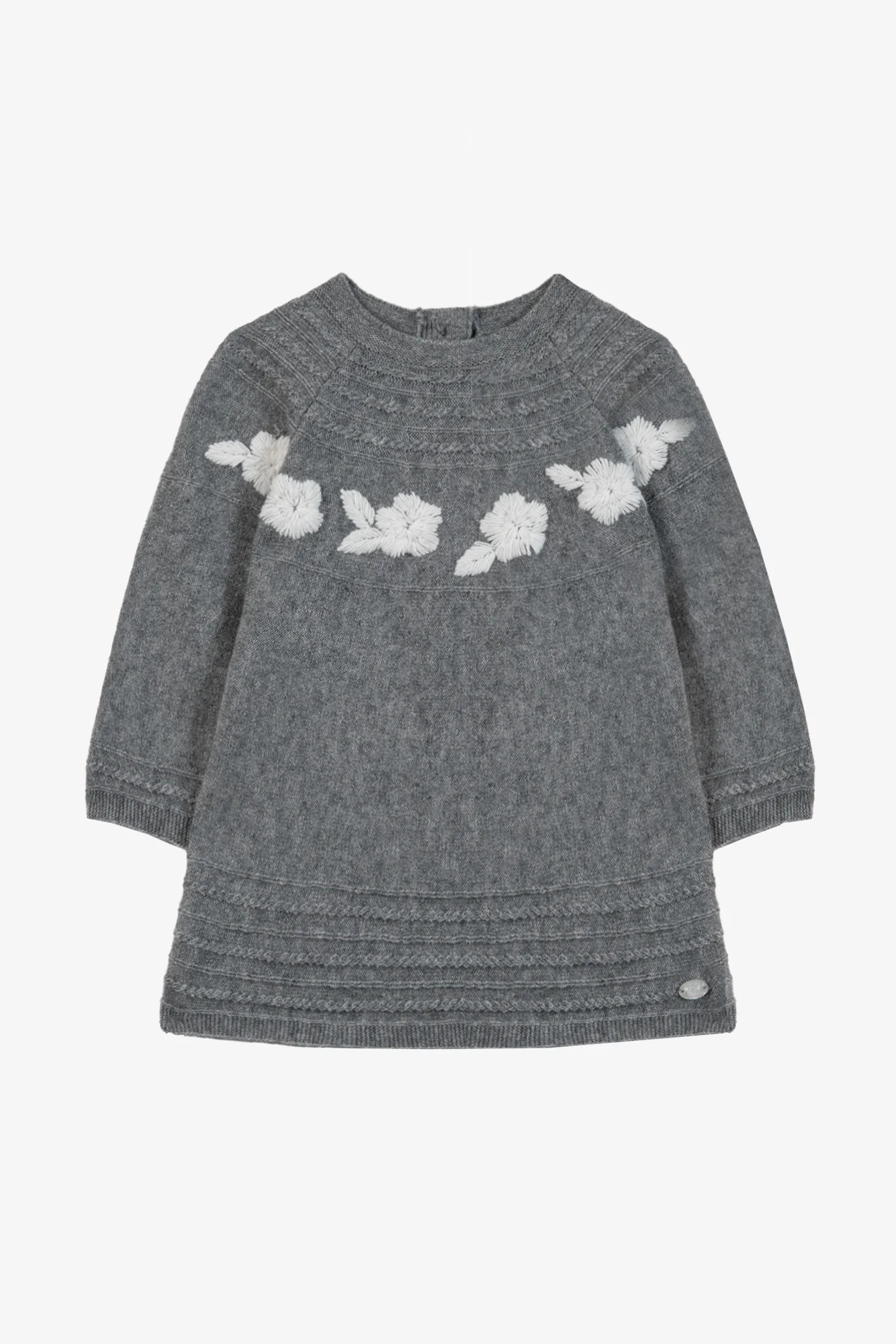 Robe - Gris chiné laine broderie fleurs - Image 5