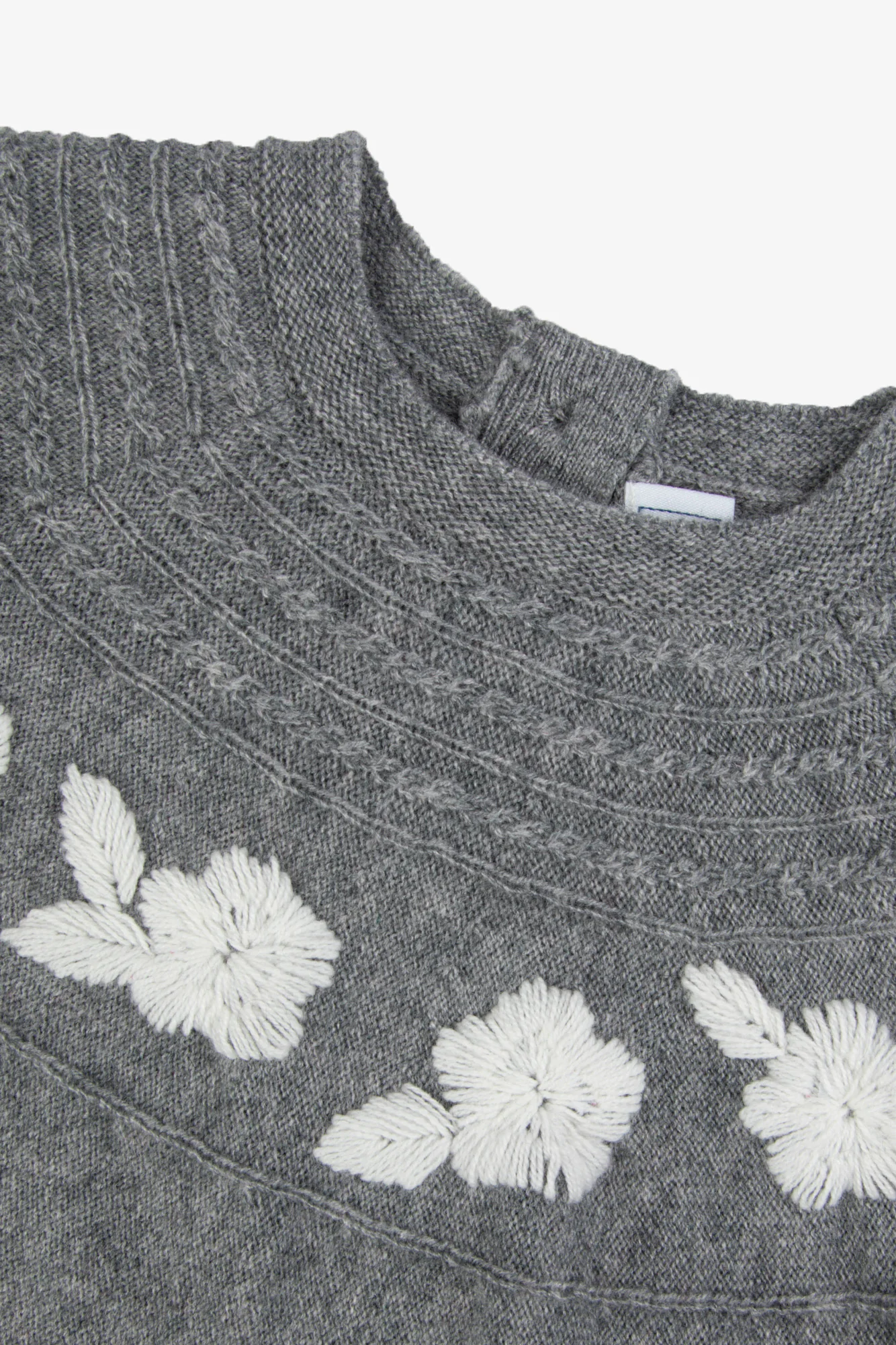 Robe - Gris chiné laine broderie fleurs - Image 7
