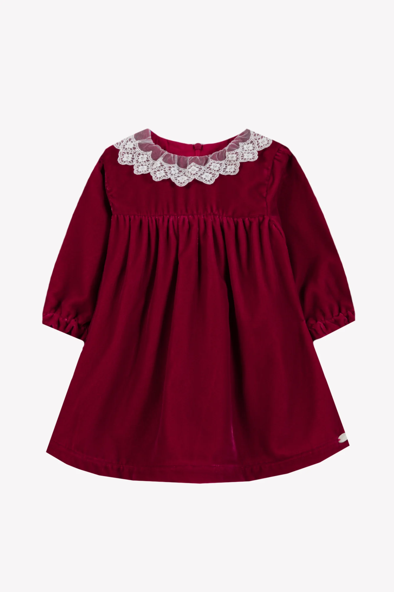 Robe - Cerise velours col dentelle - Image 5