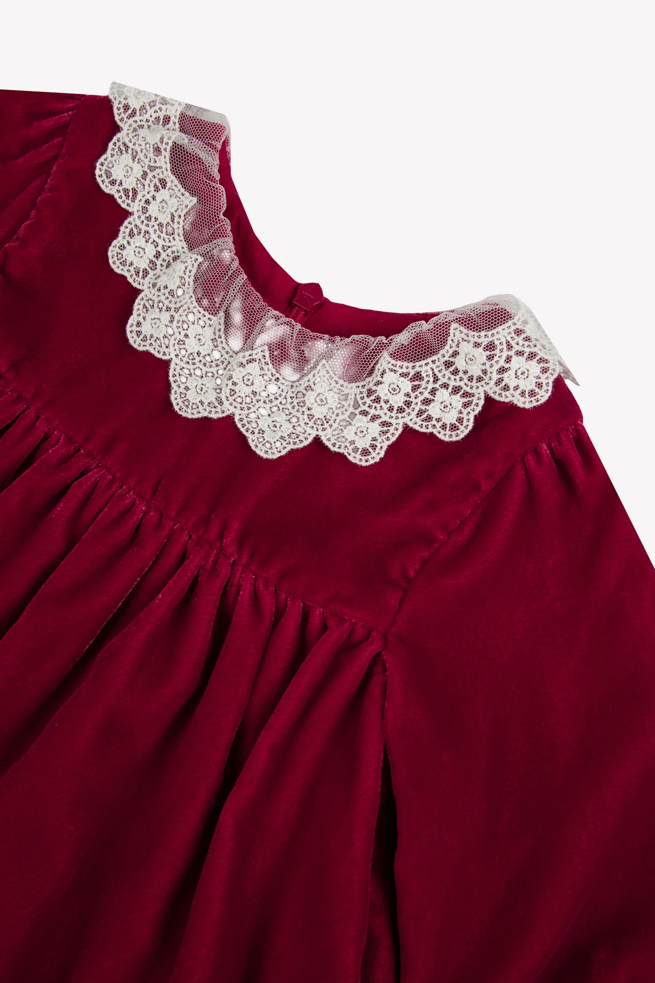Robe - Cerise velours col dentelle - Image 7
