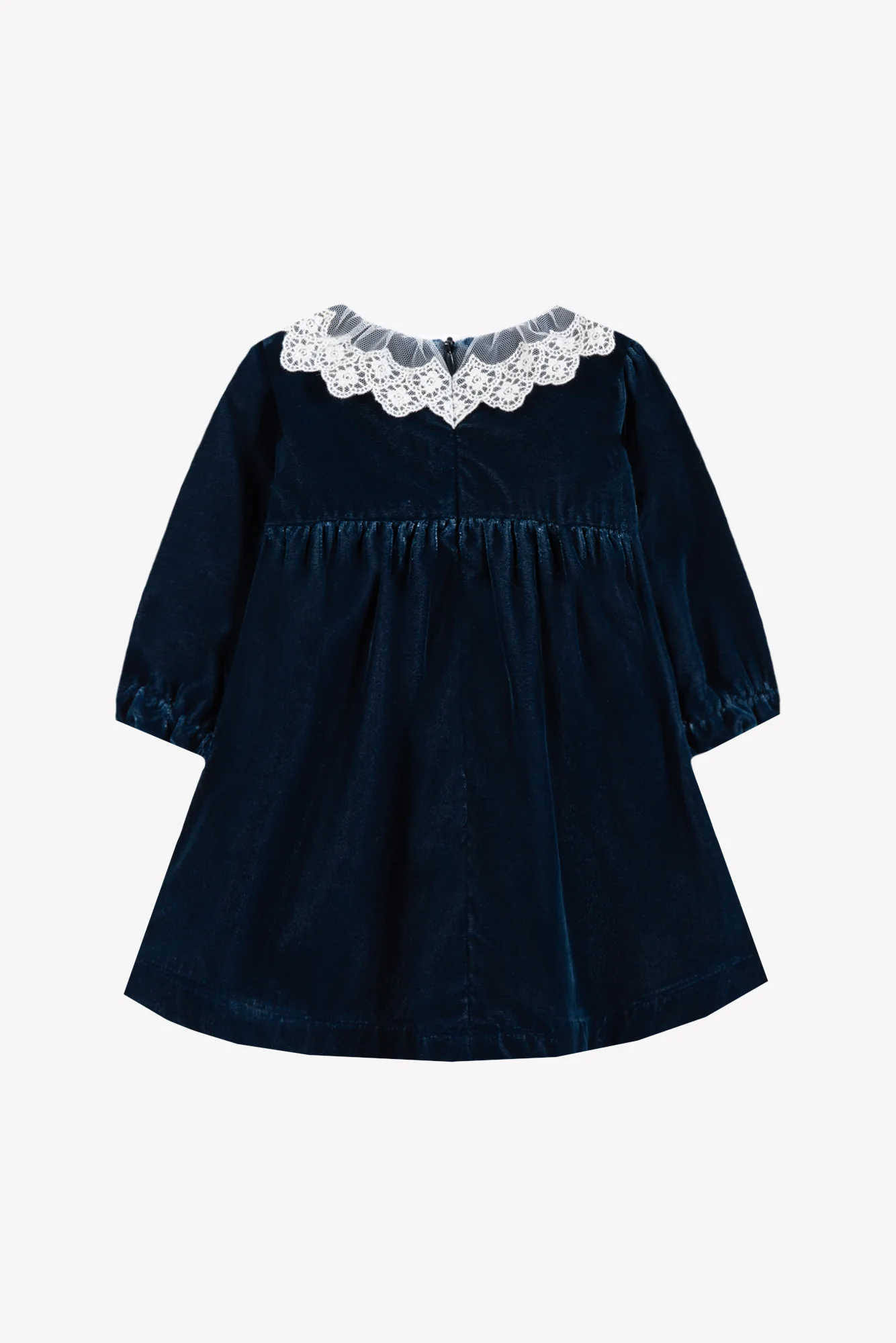 Robe - Marine velours col dentelle - Image 6