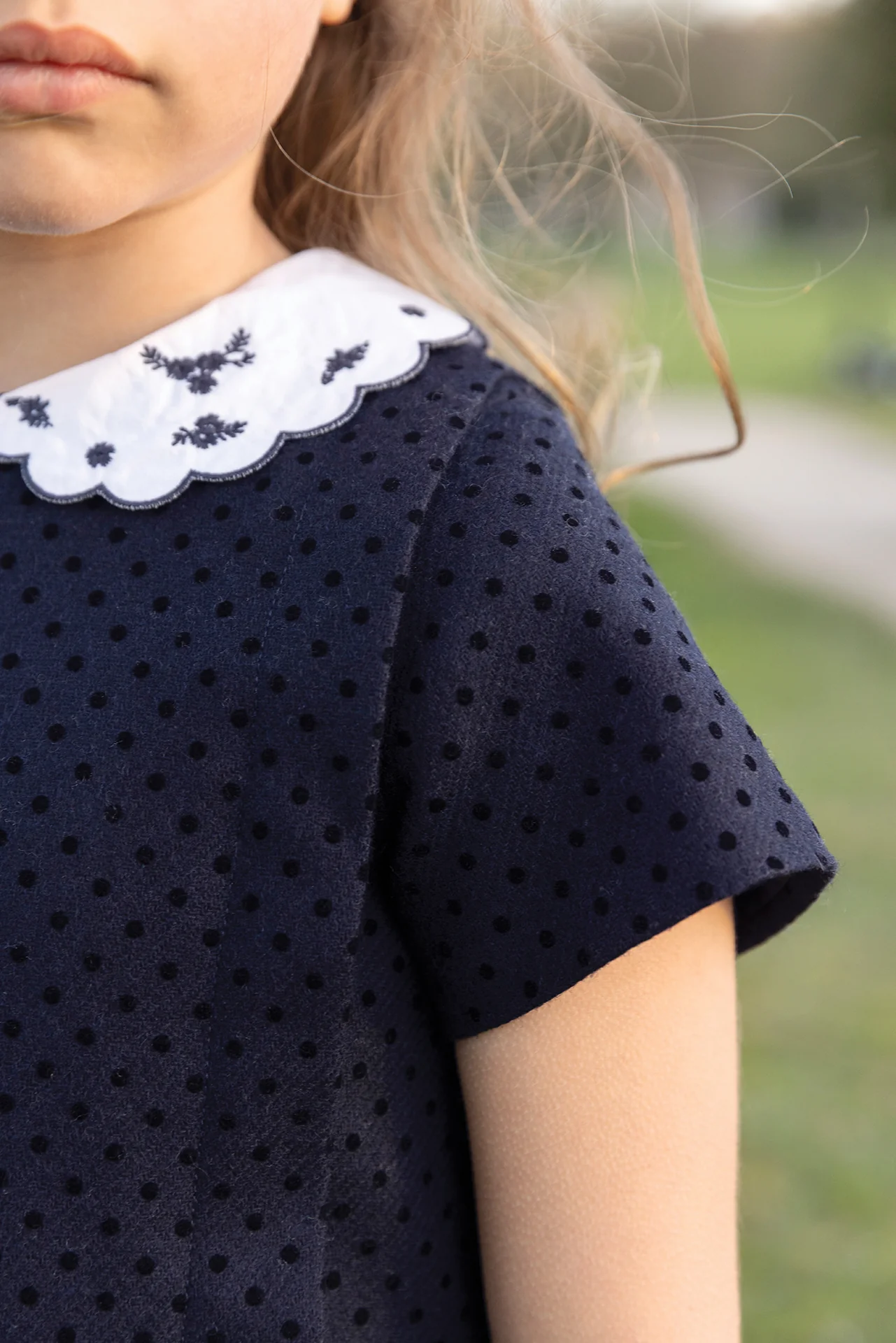 Robe - Marine laine col claudine festonné - Image 3