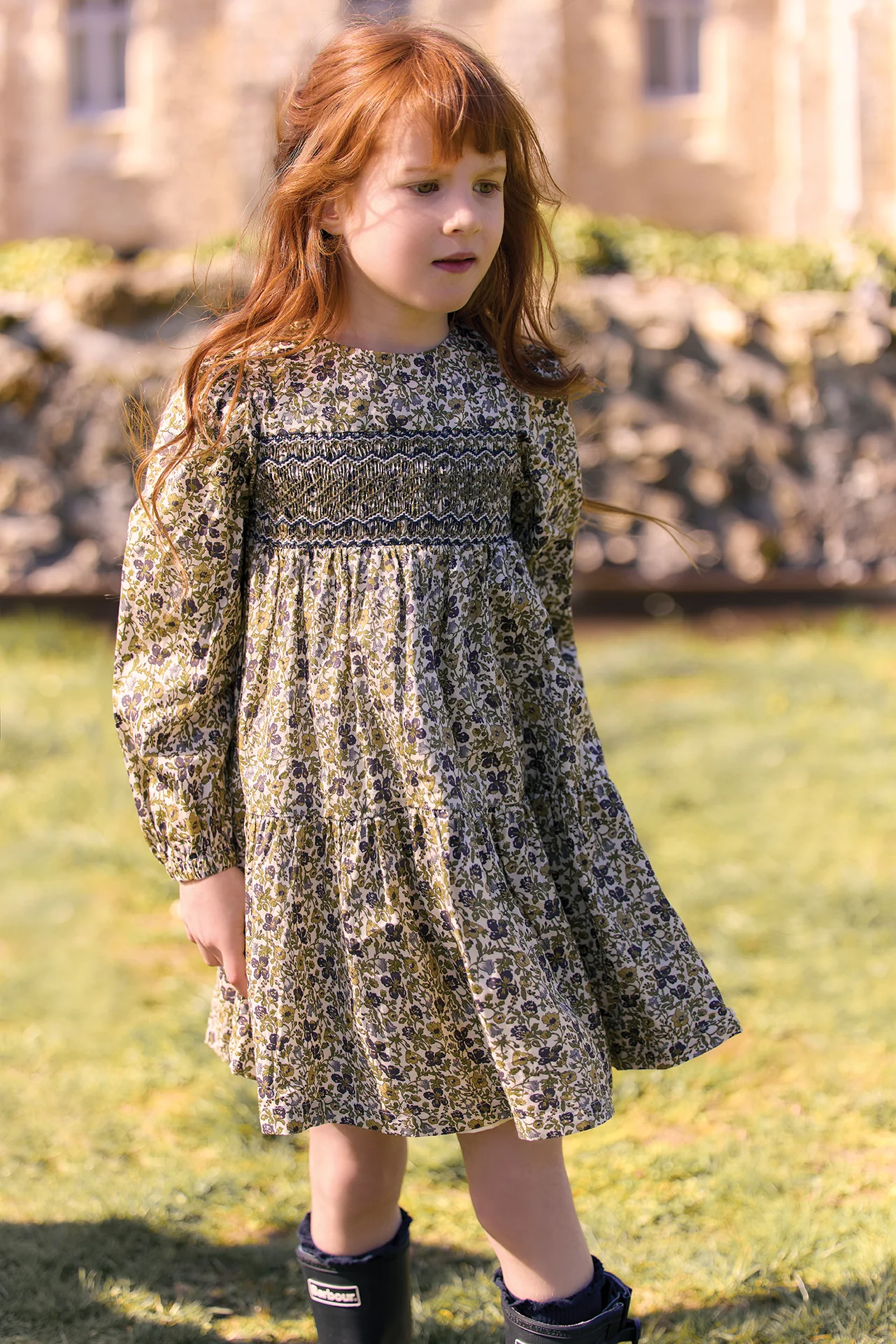 Robe - Olive coton col rond Liberty broderies